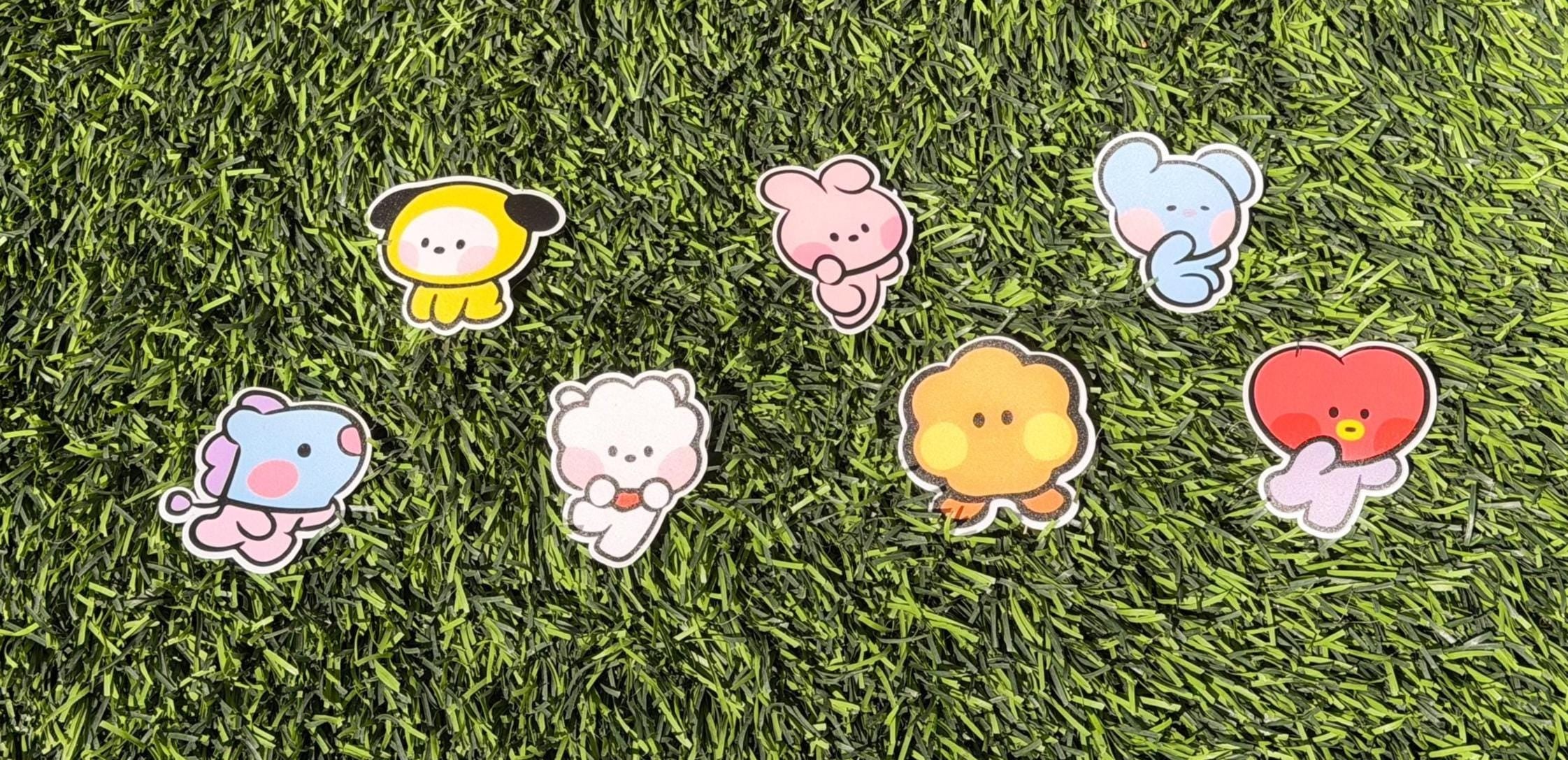 Kpop Minini Sticker Pack | BT21 Inspired Characters | 7pcs Die Cut Vinyl Waterproof Stickers