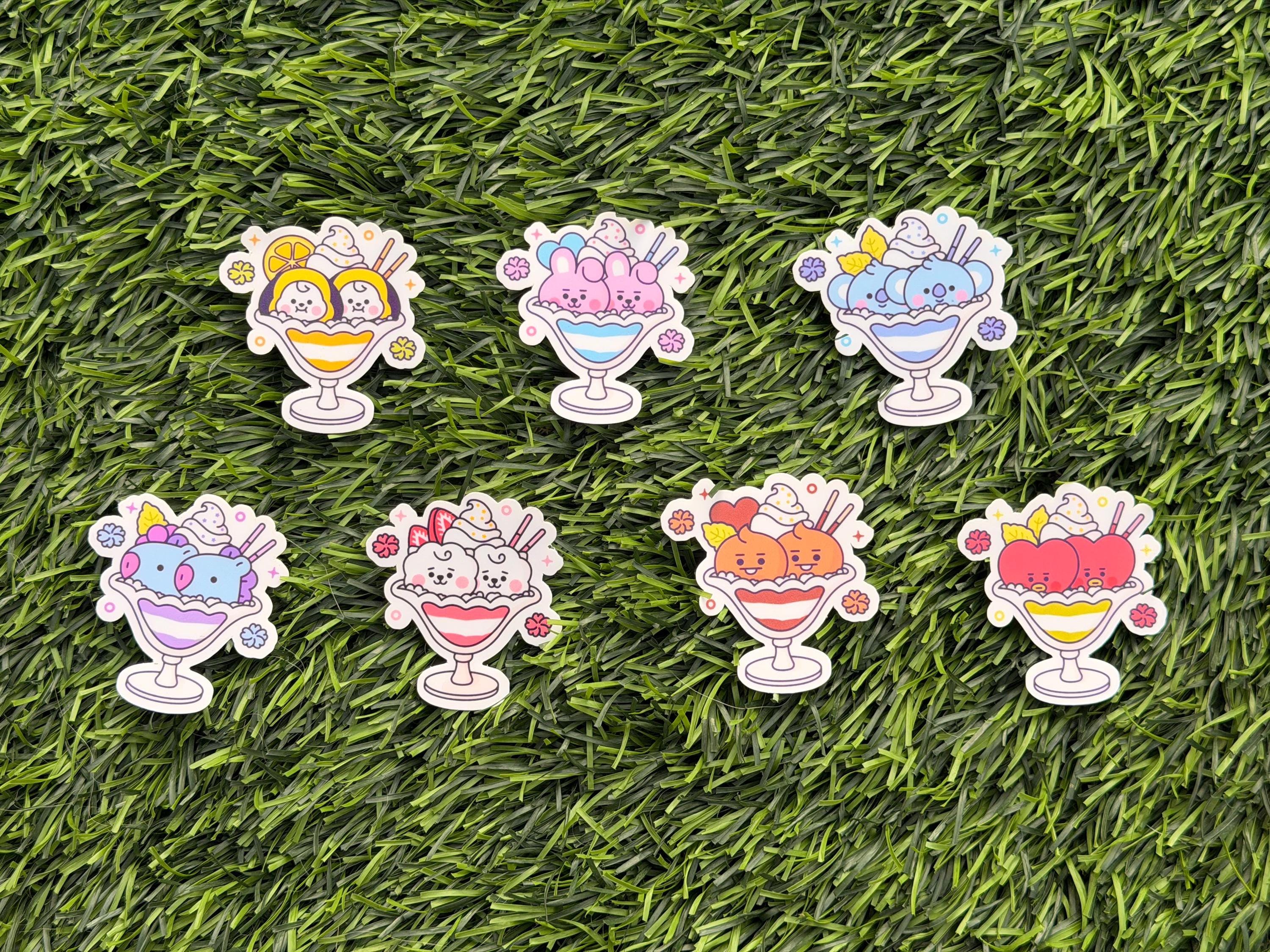 Kpop Sundae Ice Cream Stickers | BT21 Inspired Characters | Waterproof Vinyl Pack
