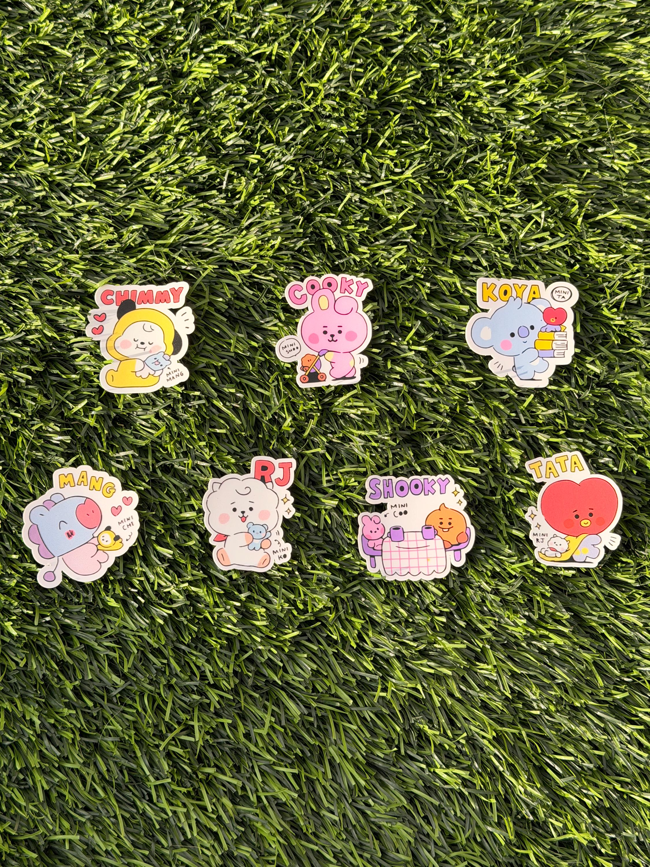 Paquete de pegatinas de Kpop | Personajes inspirados en BT21 | Pegatinas de vinilo impermeables troqueladas de 7 piezas