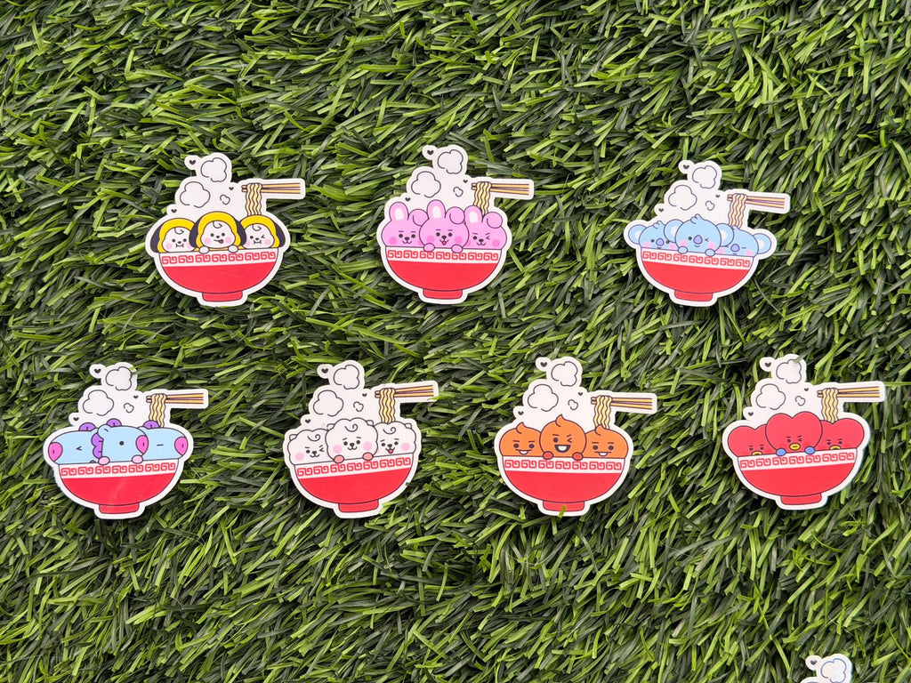 Kpop Ramen Sticker Pack | BT21-inspirierte Charaktere | 7 Stück gestanzte Vinyl-Aufkleber wasserfest