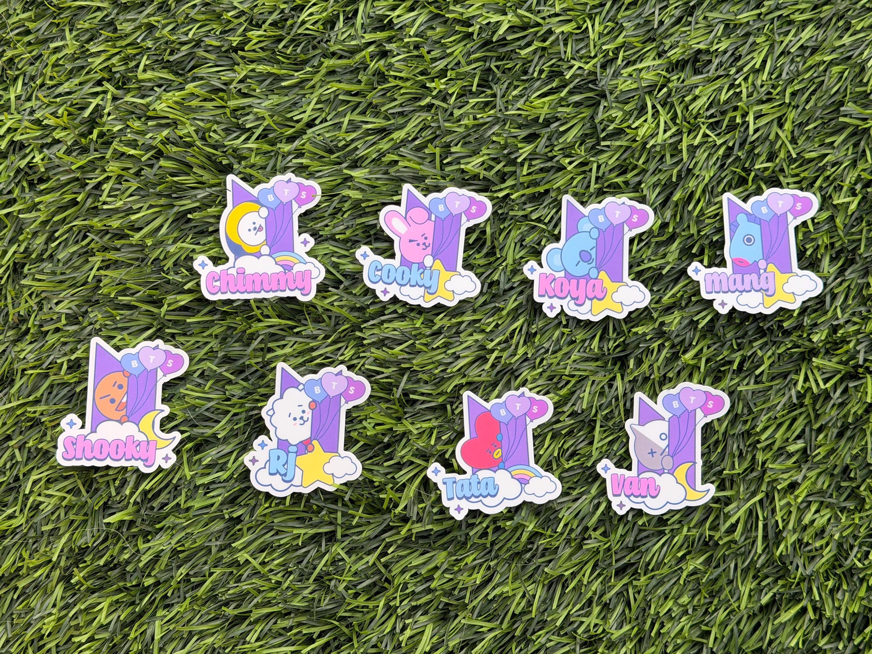 Kpop Sticker Pack | BT21 Inspired Characters | 8pcs Die Cut Vinyl Waterproof Stickers