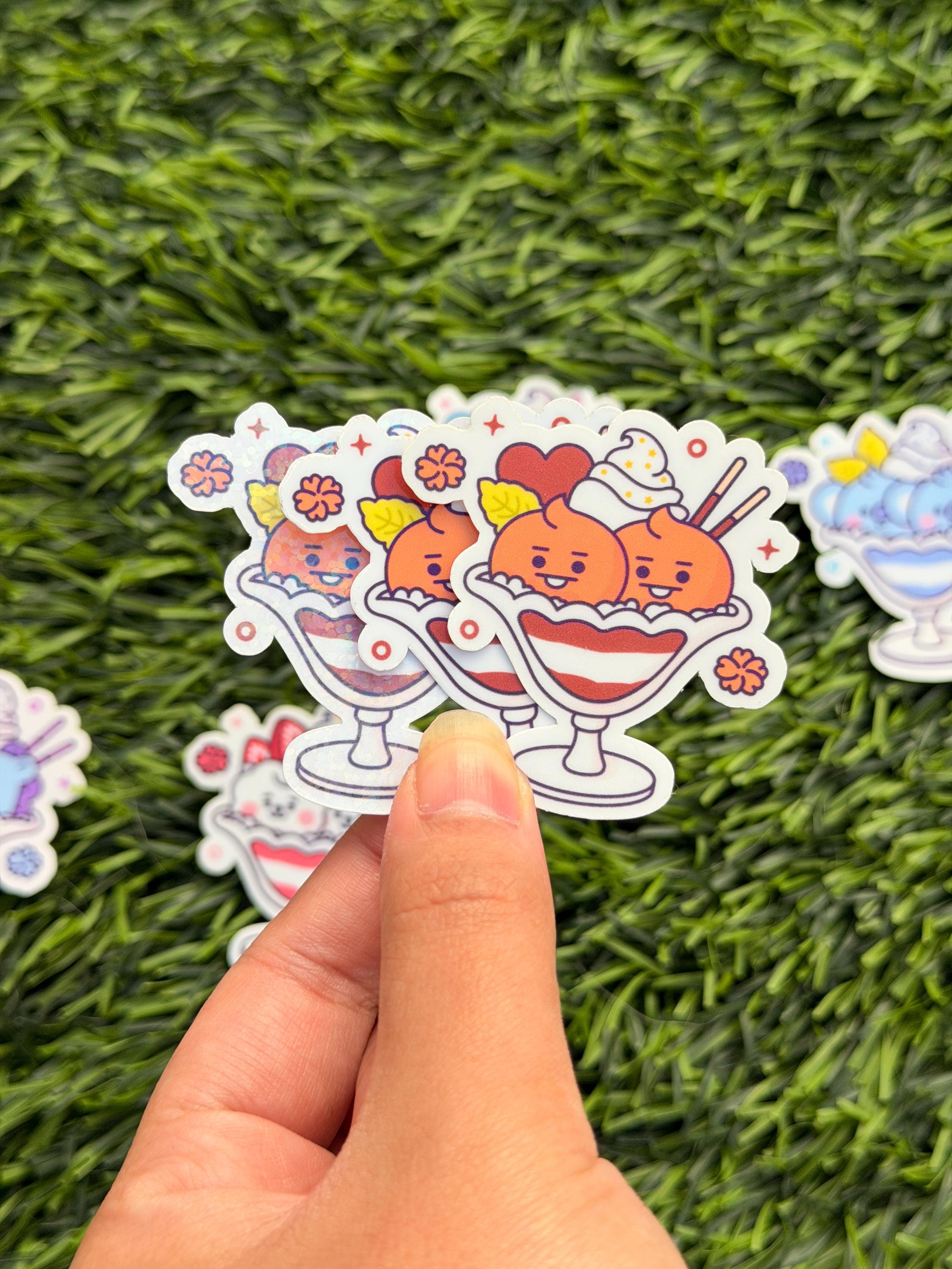 Kpop Sundae Ice Cream Stickers | BT21 Inspired Characters | Waterproof Vinyl Pack