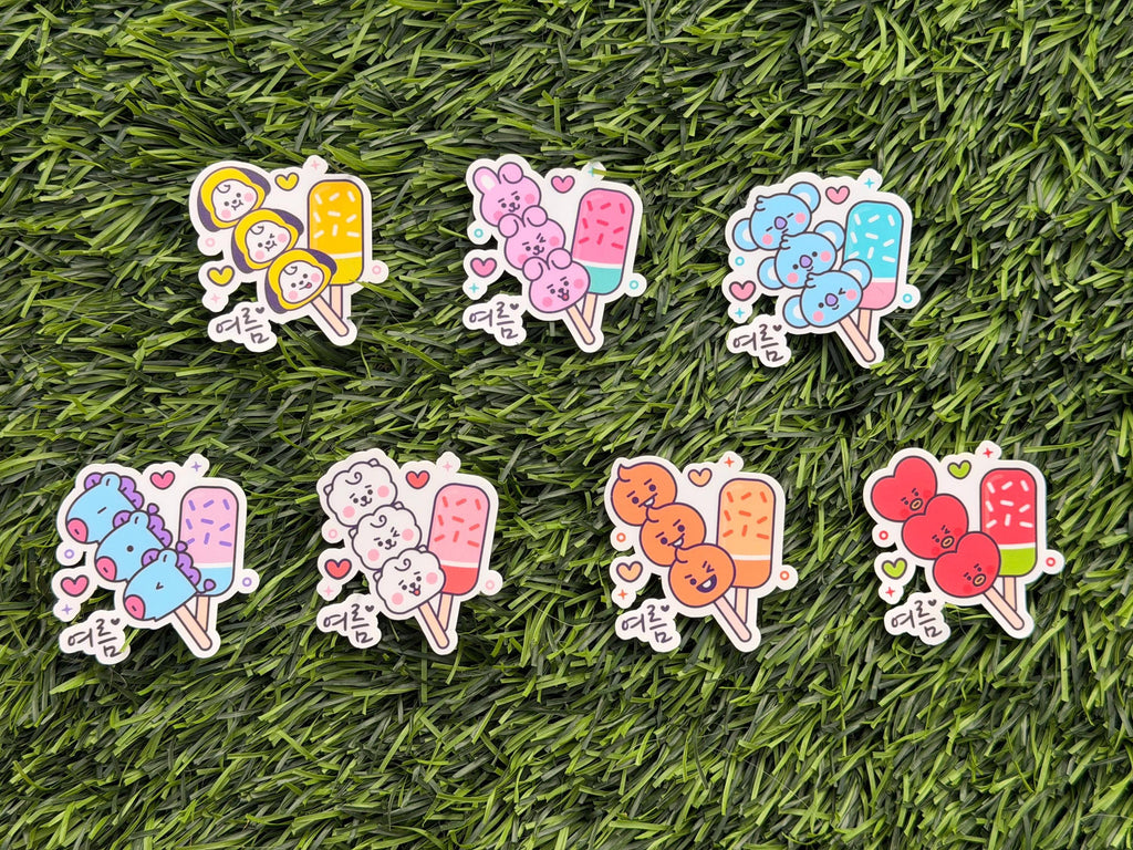 Kpop Dessert-themed Sticker Pack | BT21 Inspired Characters | 7pcs Die Cut Vinyl Waterproof Stickers