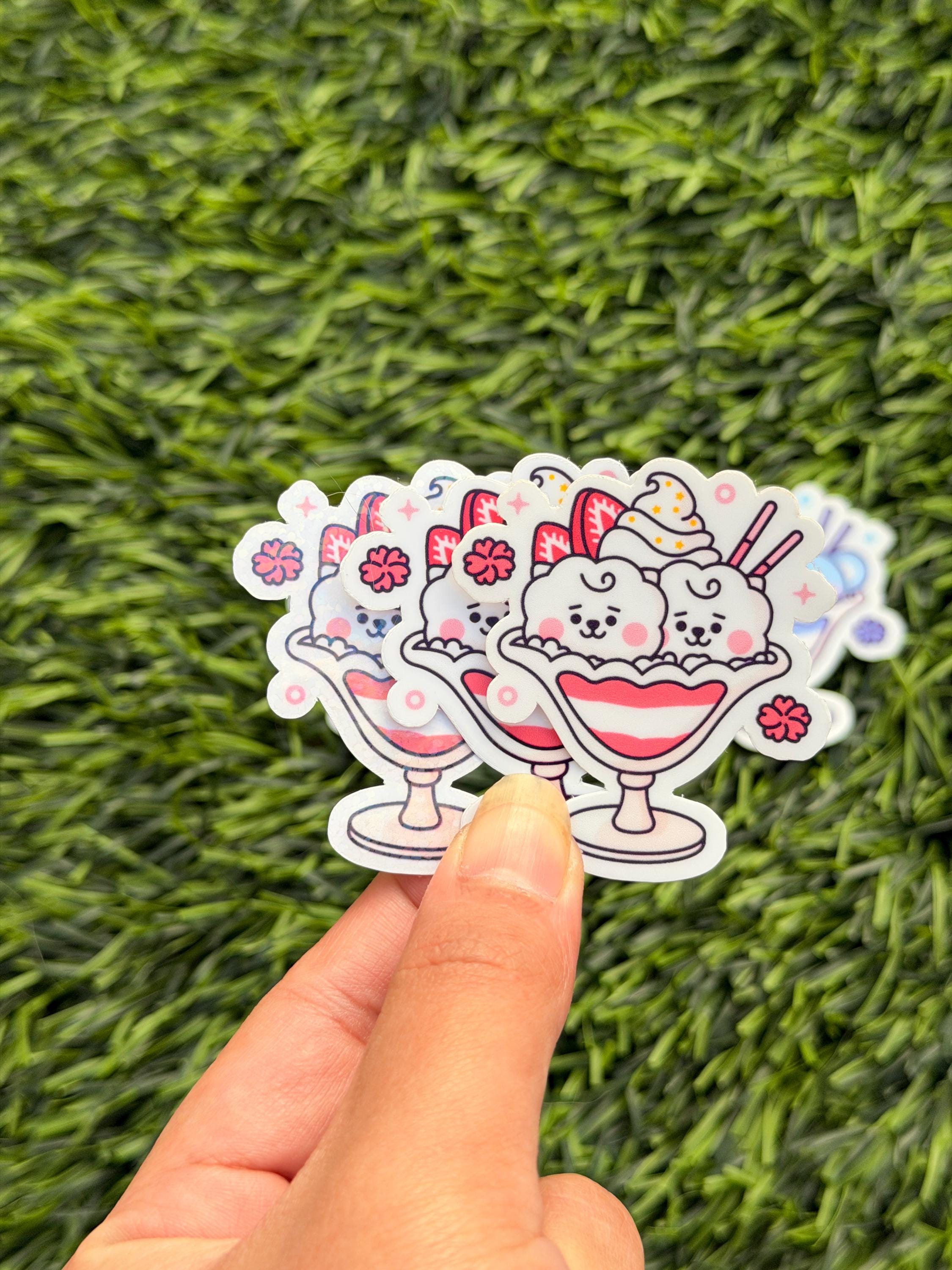 Kpop Sundae Ice Cream Stickers | BT21 Inspired Characters | Waterproof Vinyl Pack