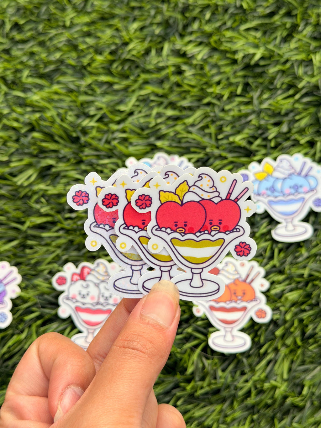 Kpop Sundae Ice Cream Stickers | BT21 Inspired Characters | Waterproof Vinyl Pack