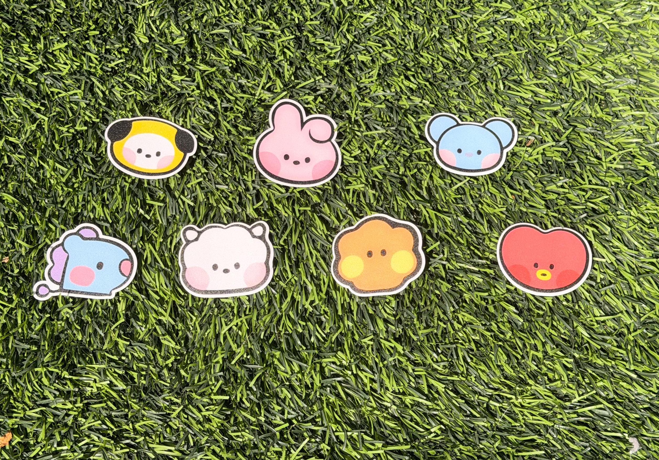 Kpop Minini Head Sticker Pack | BT21 Inspired Characters | 7pcs Die Cut Vinyl Waterproof Stickers