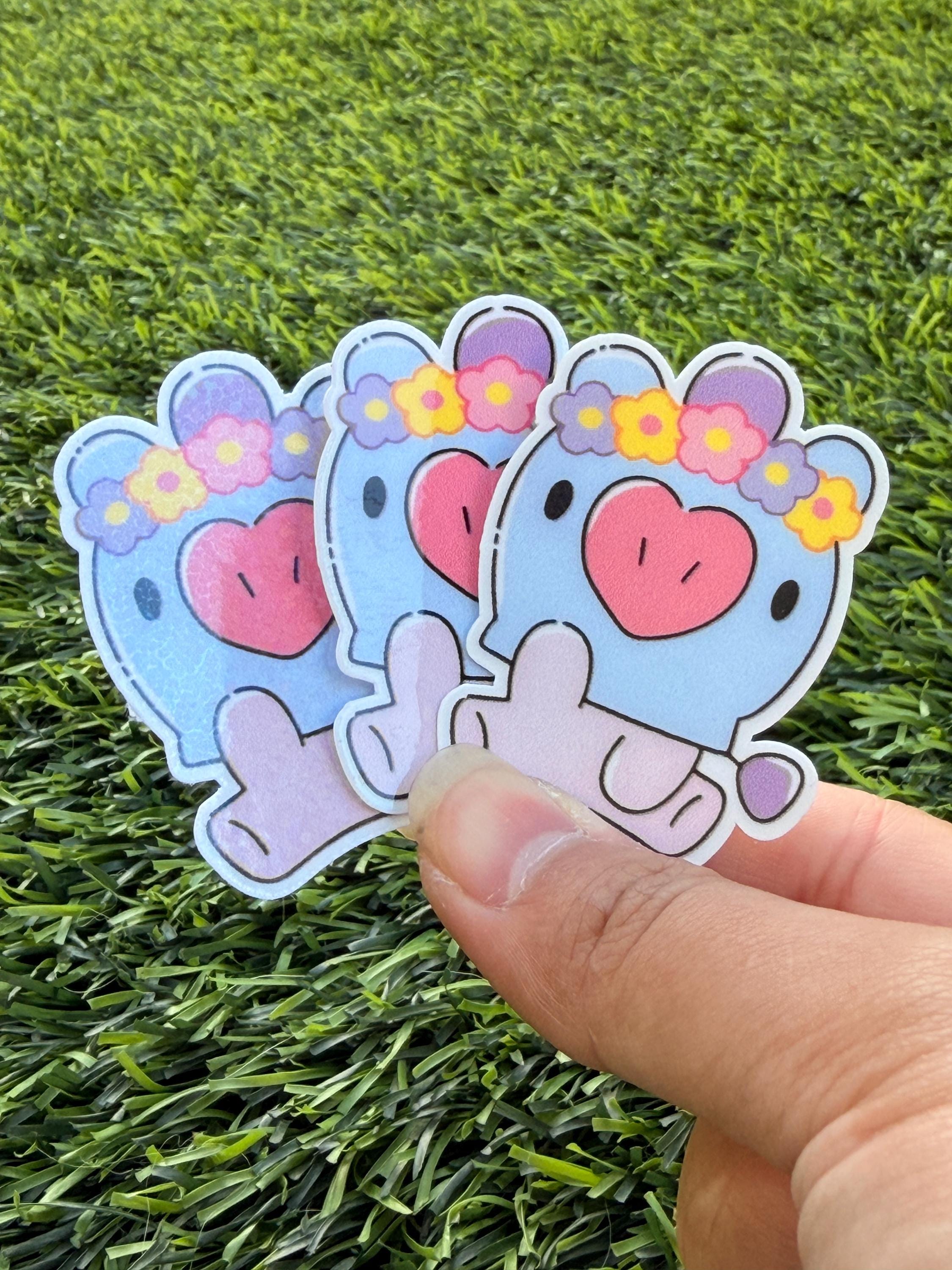 Paquete de pegatinas de K-pop con diseño de flores primaverales | Personajes inspirados en BT21 | 7 pegatinas de vinilo troqueladas impermeables