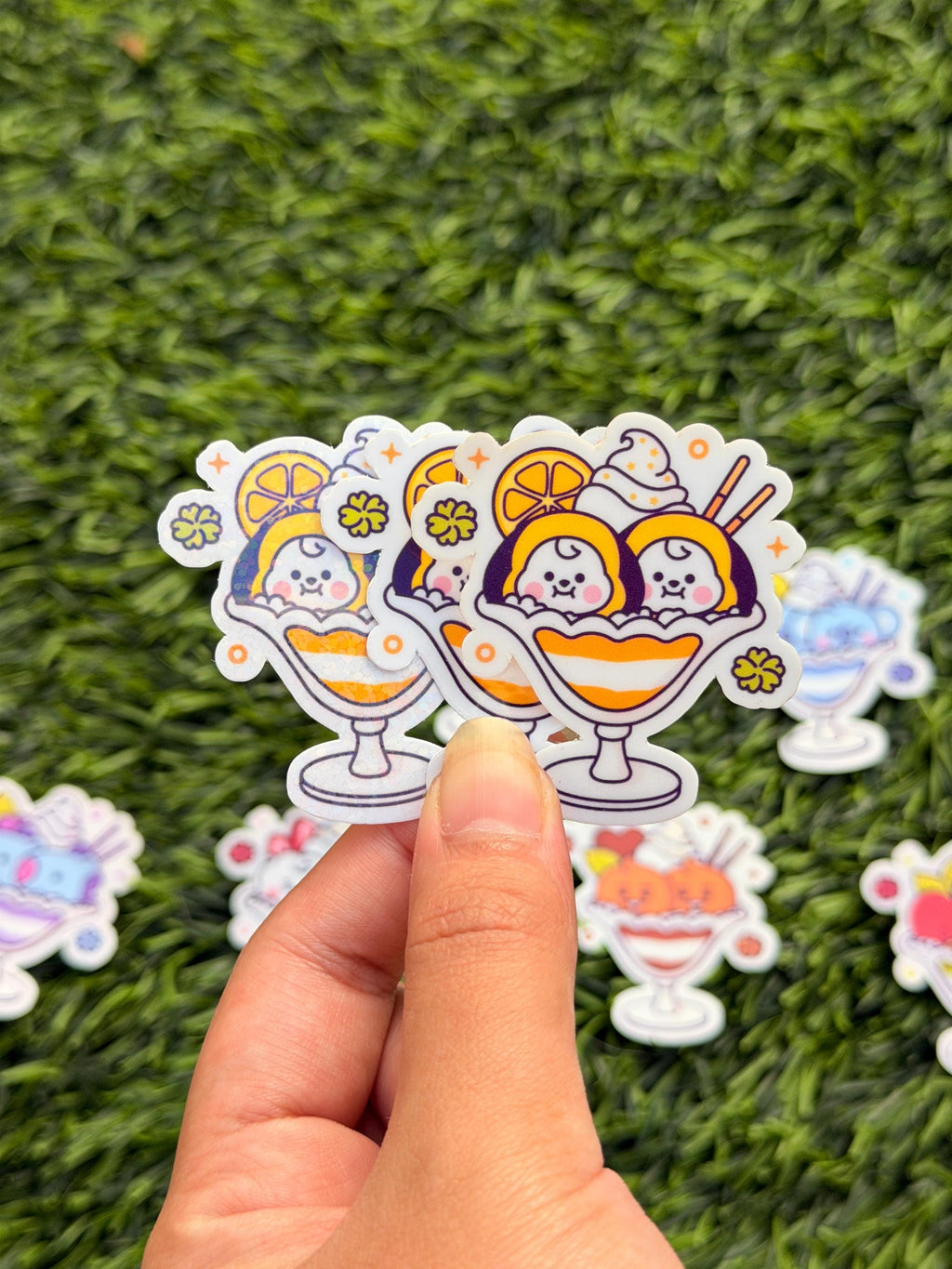 Kpop Sundae Ice Cream Stickers | BT21 Inspired Characters | Waterproof Vinyl Pack