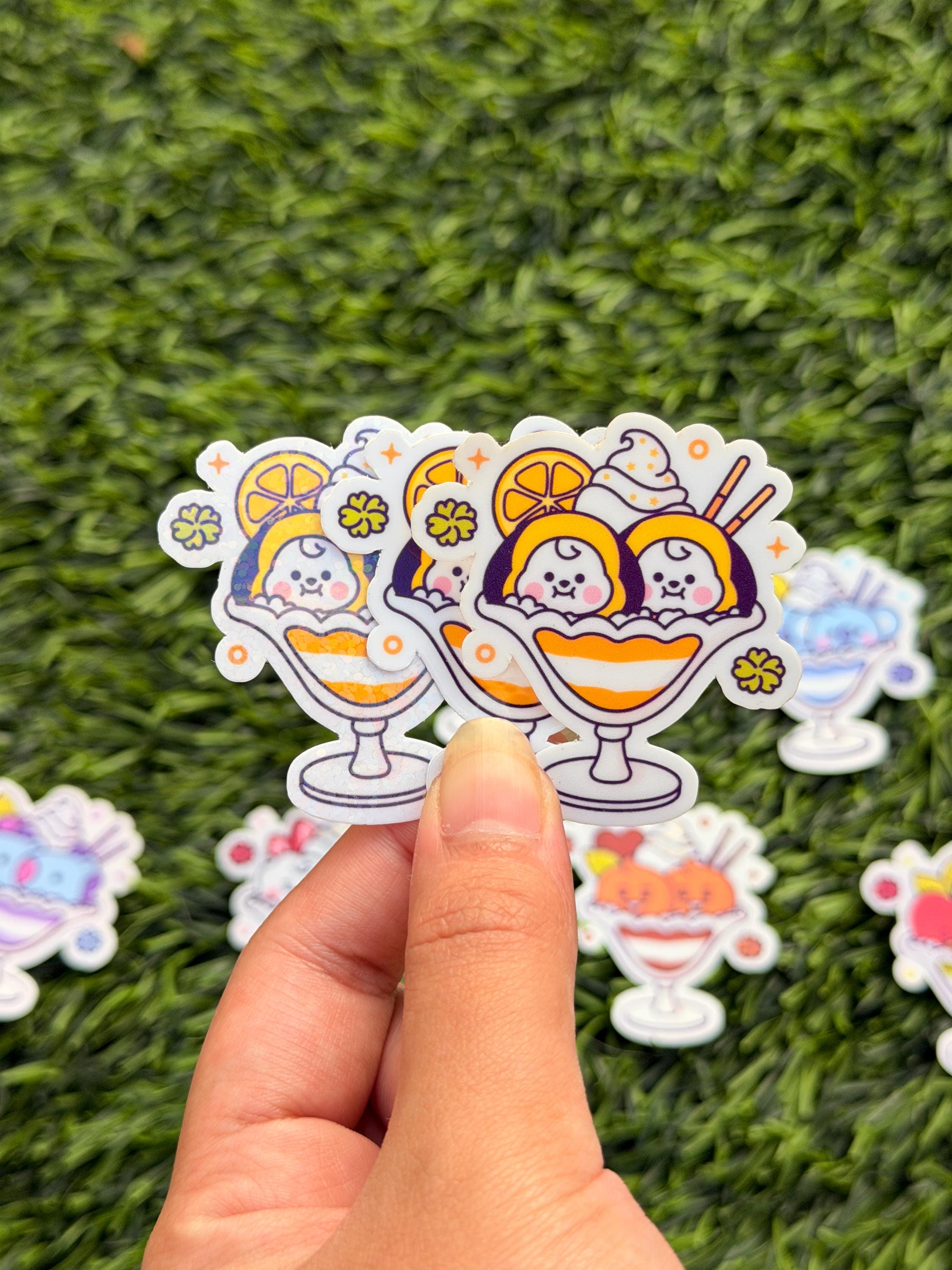 Kpop Sundae Ice Cream Stickers | BT21 Inspired Characters | Waterproof Vinyl Pack