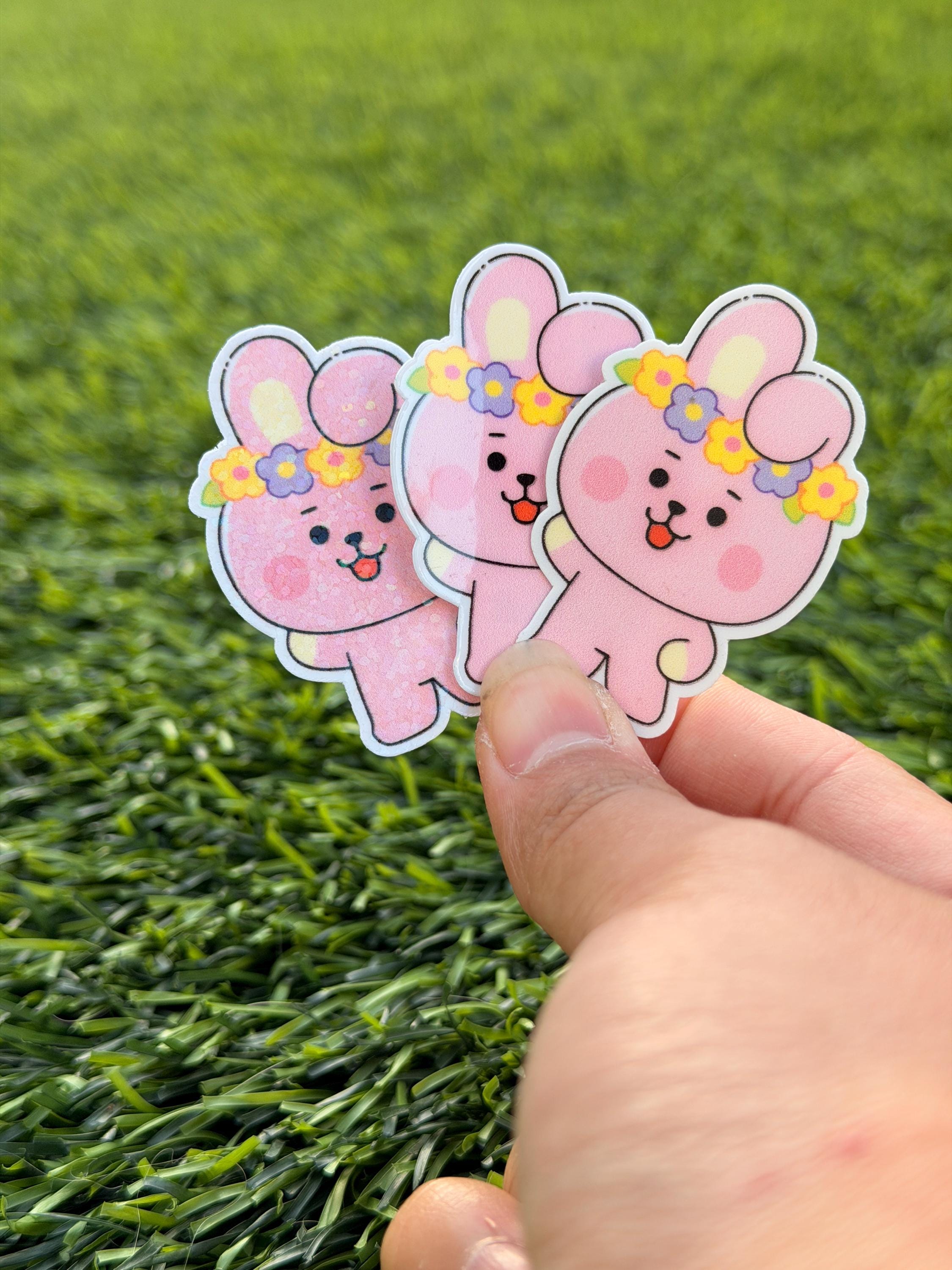Paquete de pegatinas de K-pop con diseño de flores primaverales | Personajes inspirados en BT21 | 7 pegatinas de vinilo troqueladas impermeables