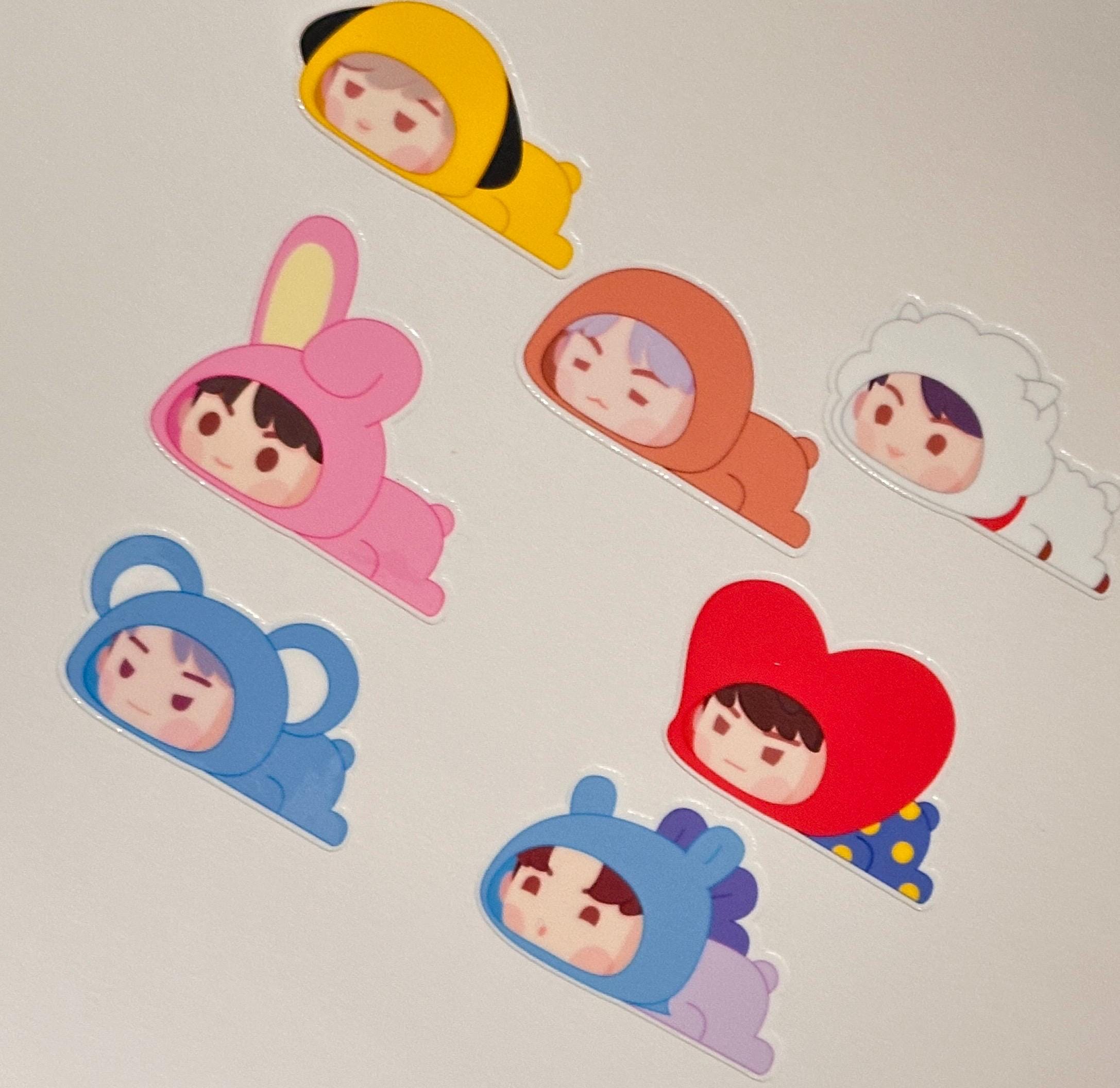 Paquete de pegatinas Kpop Chibi | Calcomanías troqueladas inspiradas en Bangtan (7 unidades)
