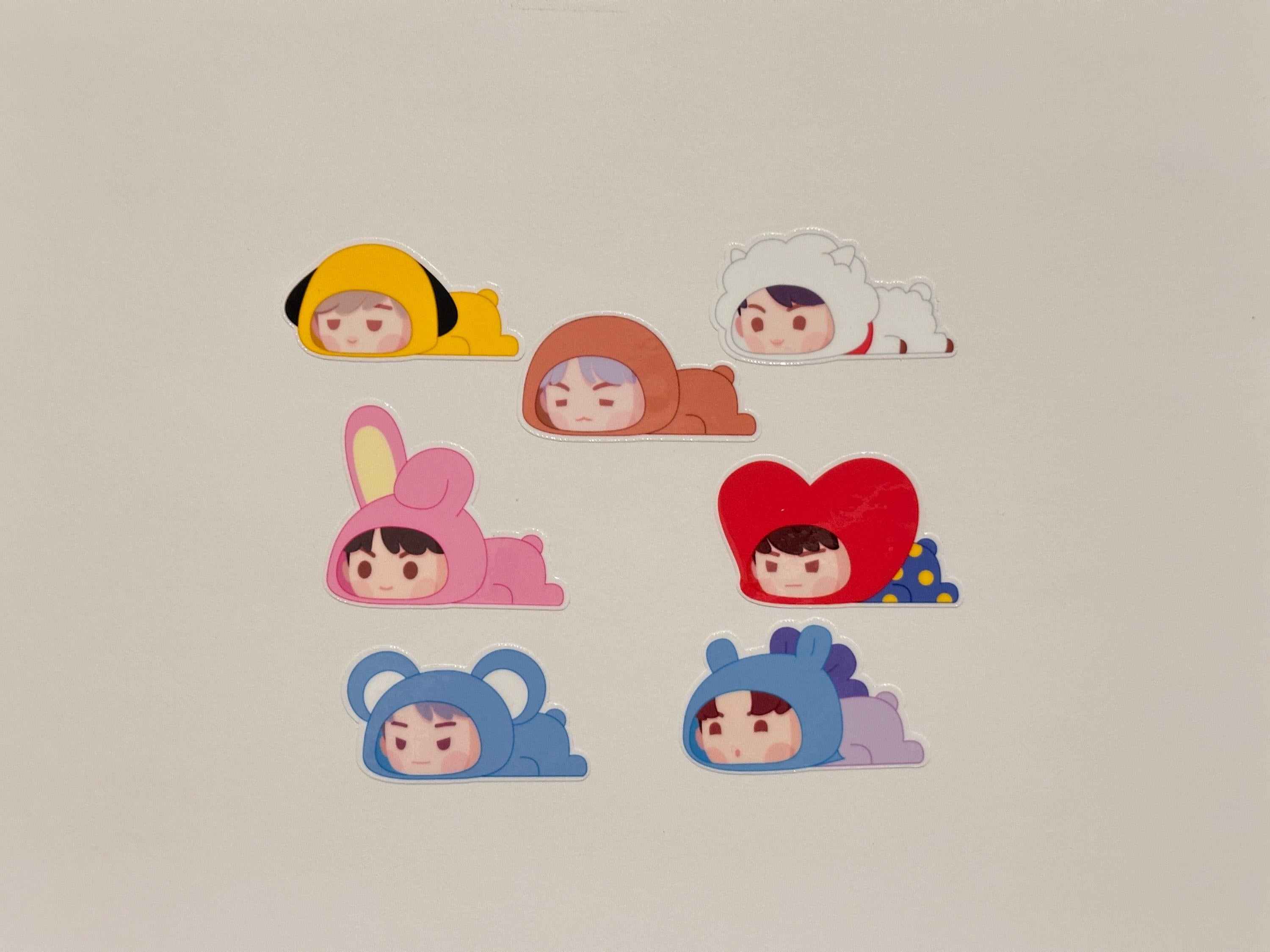 Paquete de pegatinas Kpop Chibi | Calcomanías troqueladas inspiradas en Bangtan (7 unidades)