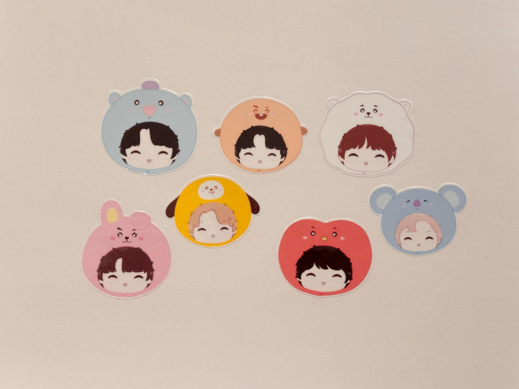 Kpop Chibi Hat Character Stickers | 7pcs Die Cut Vinyl Decals (Waterproof)