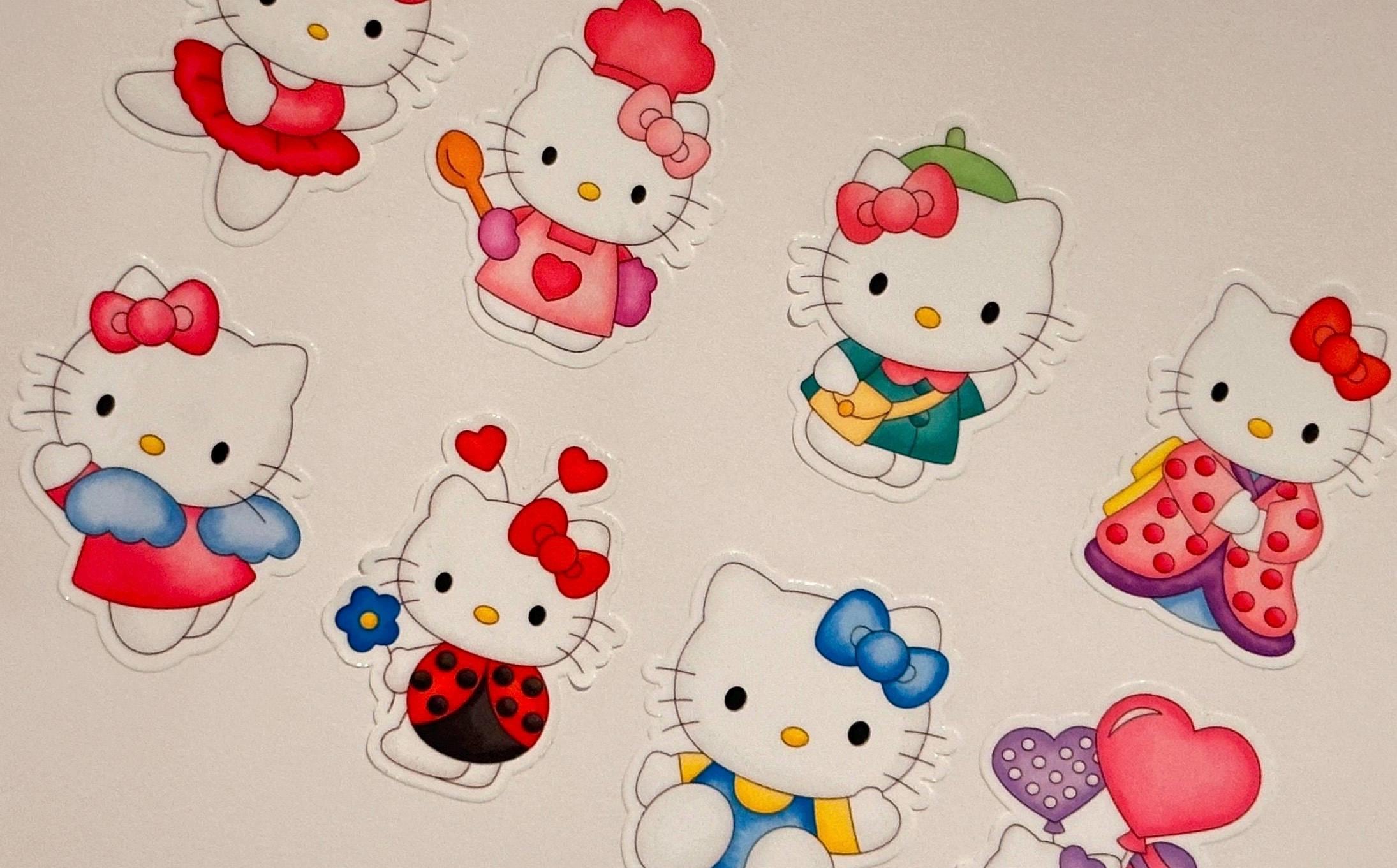 Hello Kitty Watercolor Sticker Pack | Kawaii Sanrio Stickers | 8pcs Die Cut Stickers | Holographic Matte Glossy | Laptop Decal