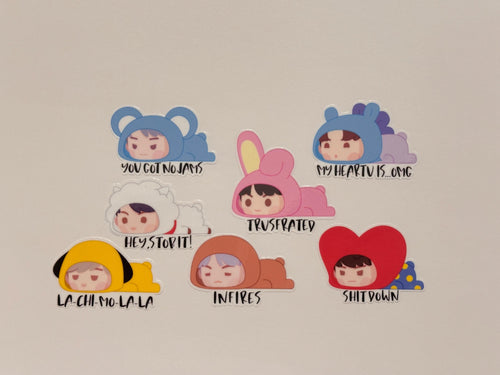 Bangtan inspirierte Chibi Sticker | Kpop Onesie Stanzaufkleber (wasserdicht)