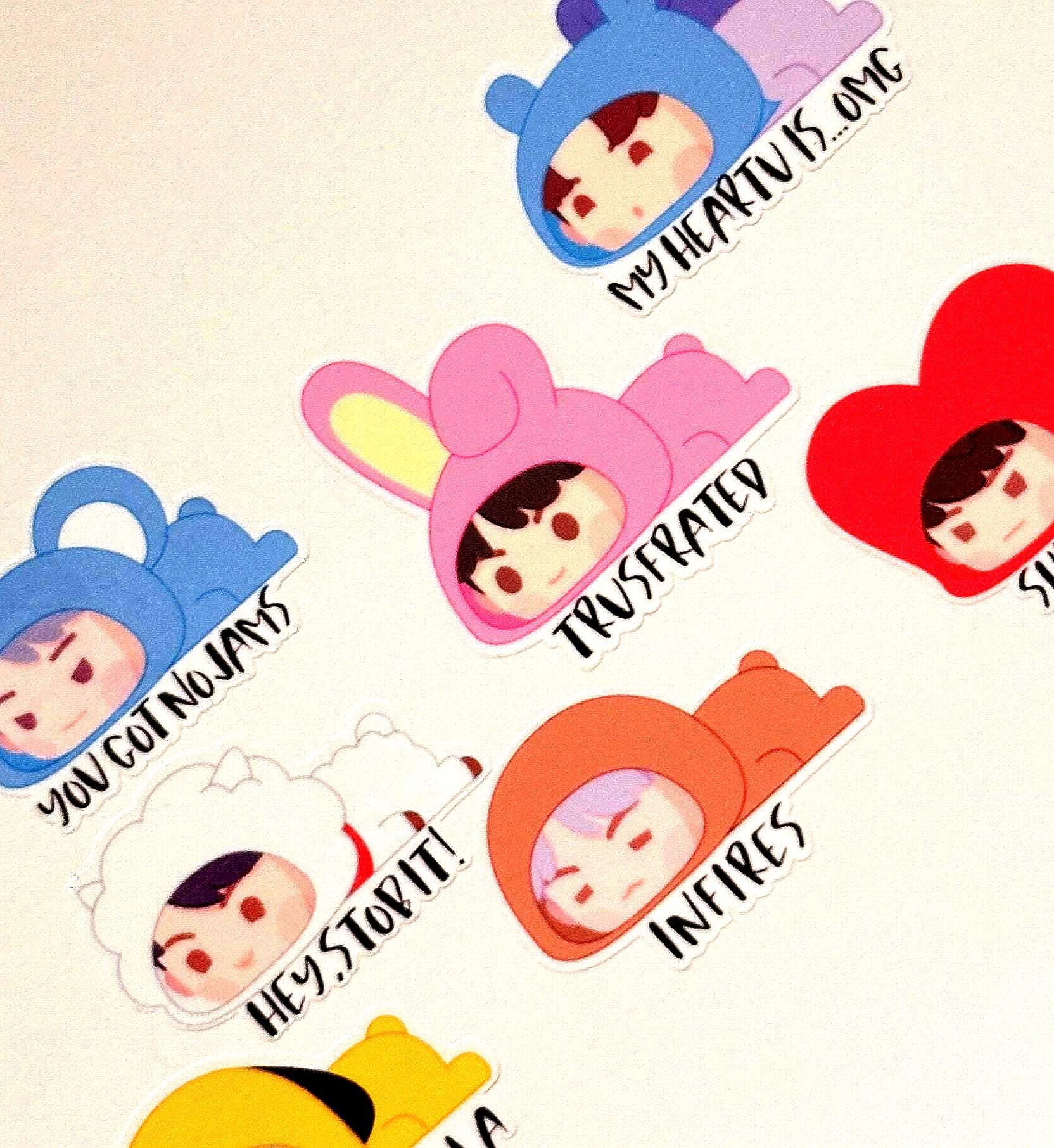 Bangtan Inspired Chibi Stickers | Kpop Onesie Die Cut Decals (Waterproof)