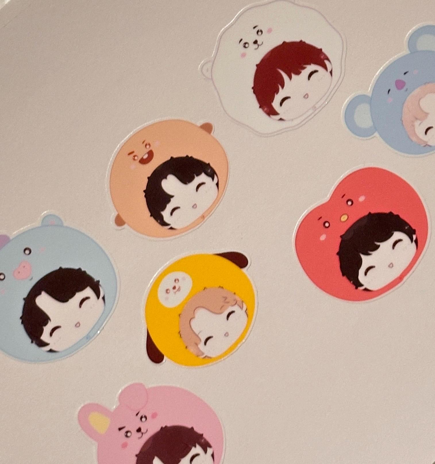 Kpop Chibi Hat Character Stickers | 7pcs Die Cut Vinyl Decals (Waterproof)