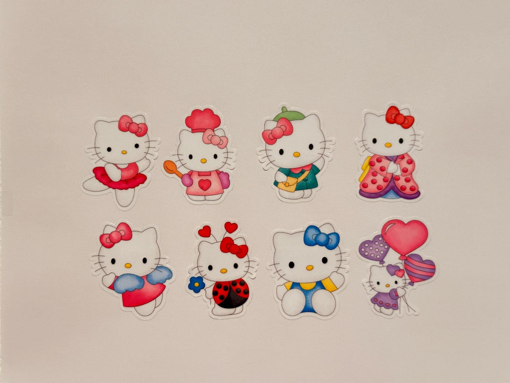 Hello Kitty Watercolor Sticker Pack | Kawaii Sanrio Stickers | 8pcs Die Cut Stickers | Holographic Matte Glossy | Laptop Decal