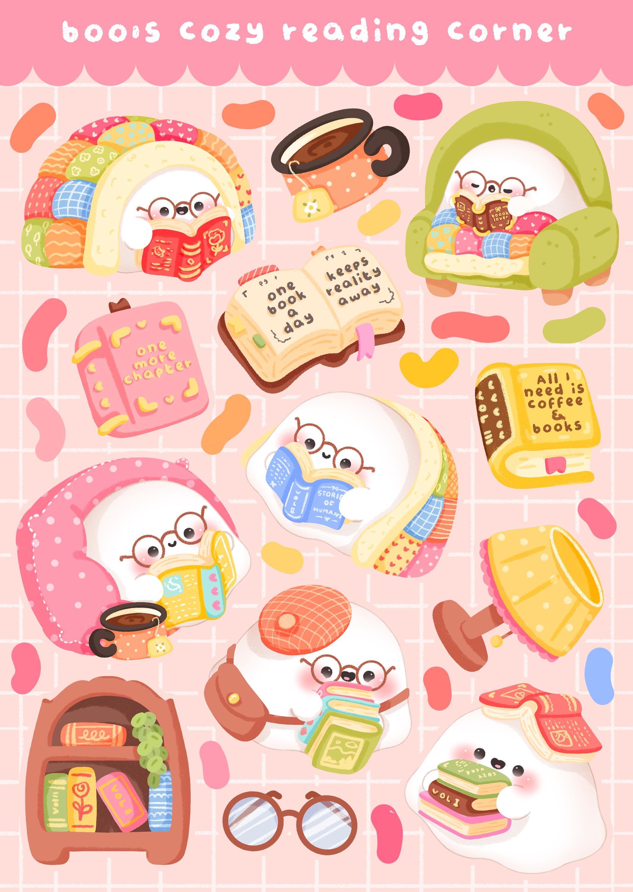 Boo's Cozy Reading Corner | Sticker Sheet | Scrapbooking | Planner | Journaling | Kiss Cut