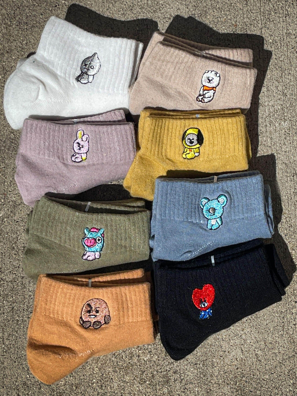 BT21 Embroidered Ankle Socks Set | Kpop Fan Gift, Pastel Character Socks