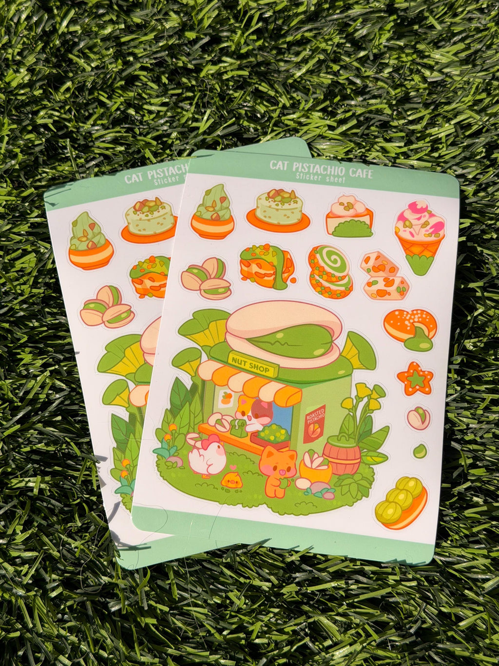 Cat Pistachio Cafe | Scrapbooking | Sticker Sheet | Kiss Cut