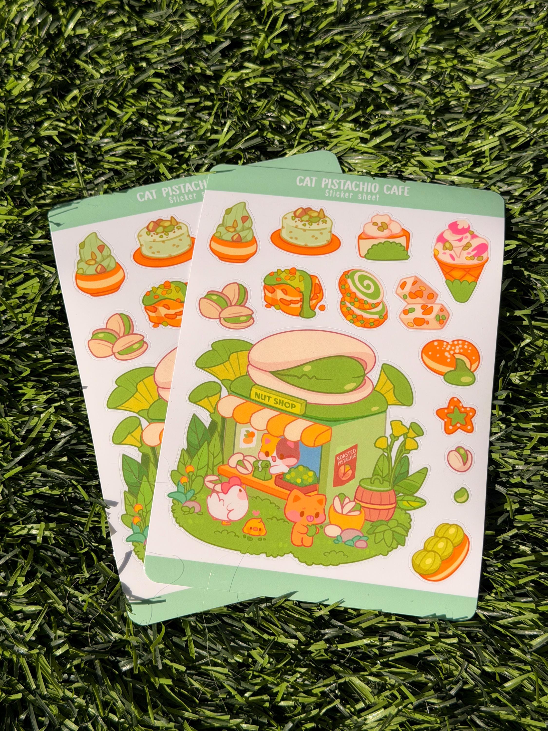 Cat Pistachio Cafe | Scrapbooking | Sticker Sheet | Kiss Cut