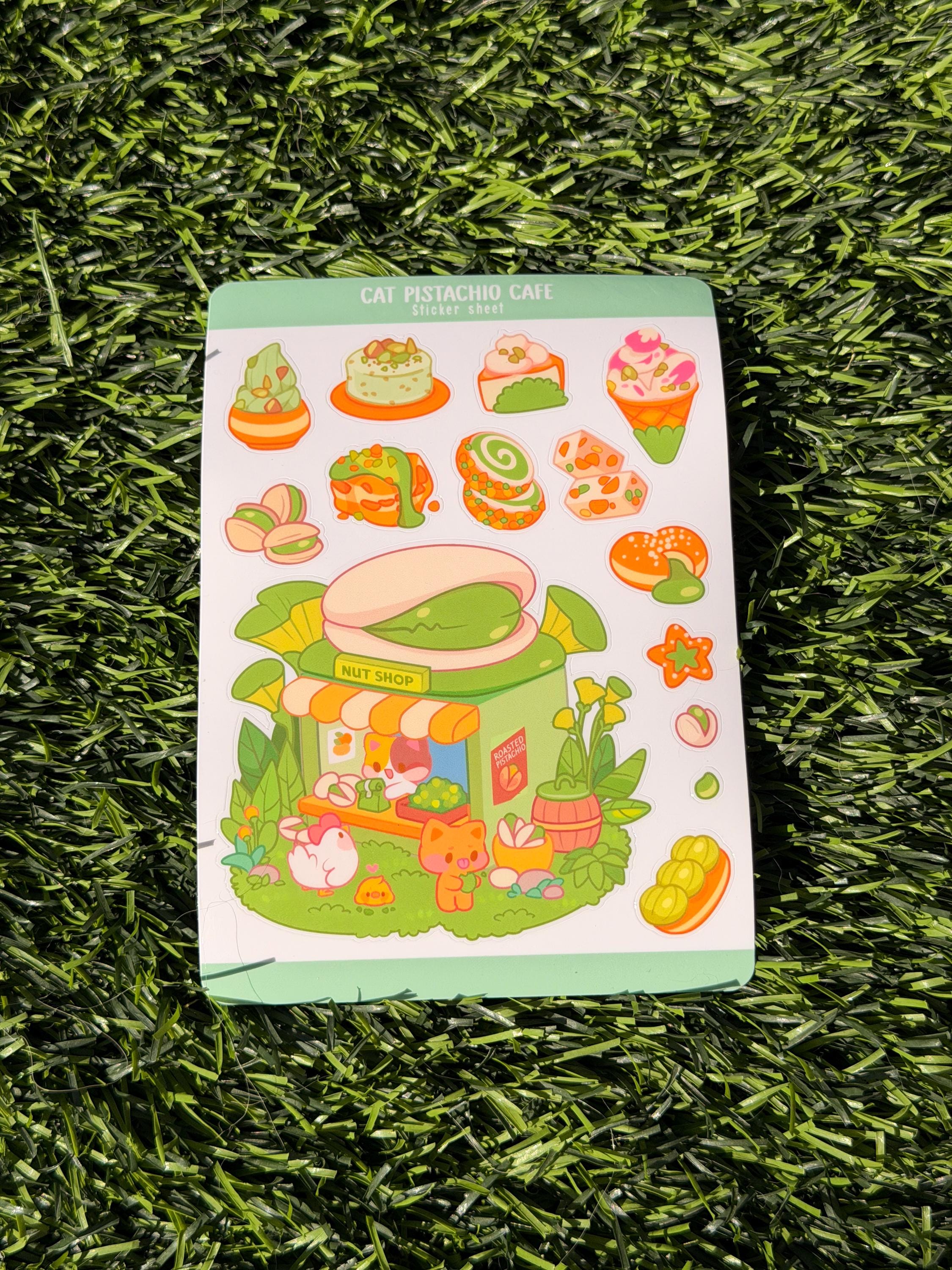 Cat Pistachio Cafe | Scrapbooking | Sticker Sheet | Kiss Cut