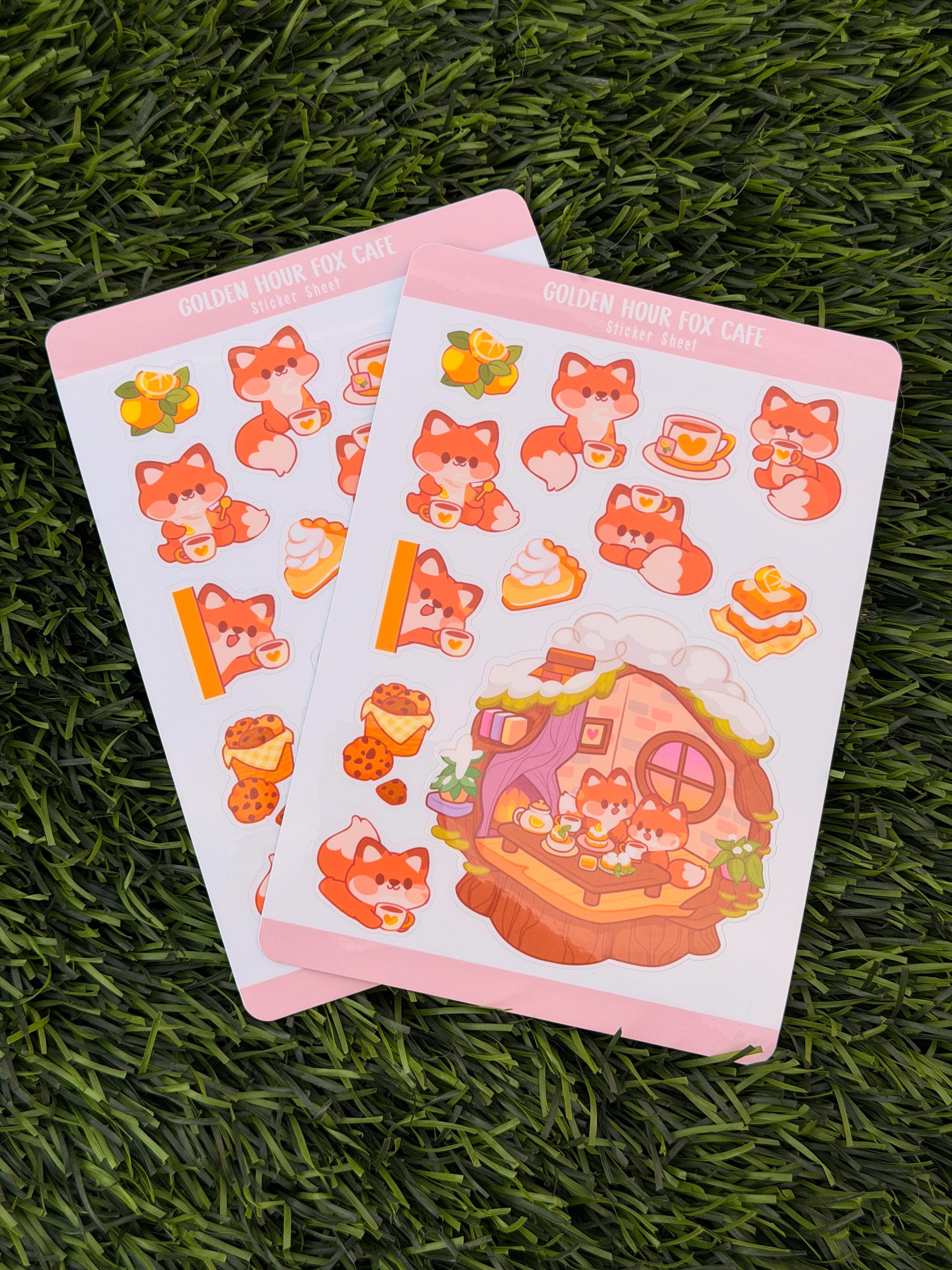 Golden Hour Fox Cafe | Scrapbooking | Stickerbogen | Konturschnitt