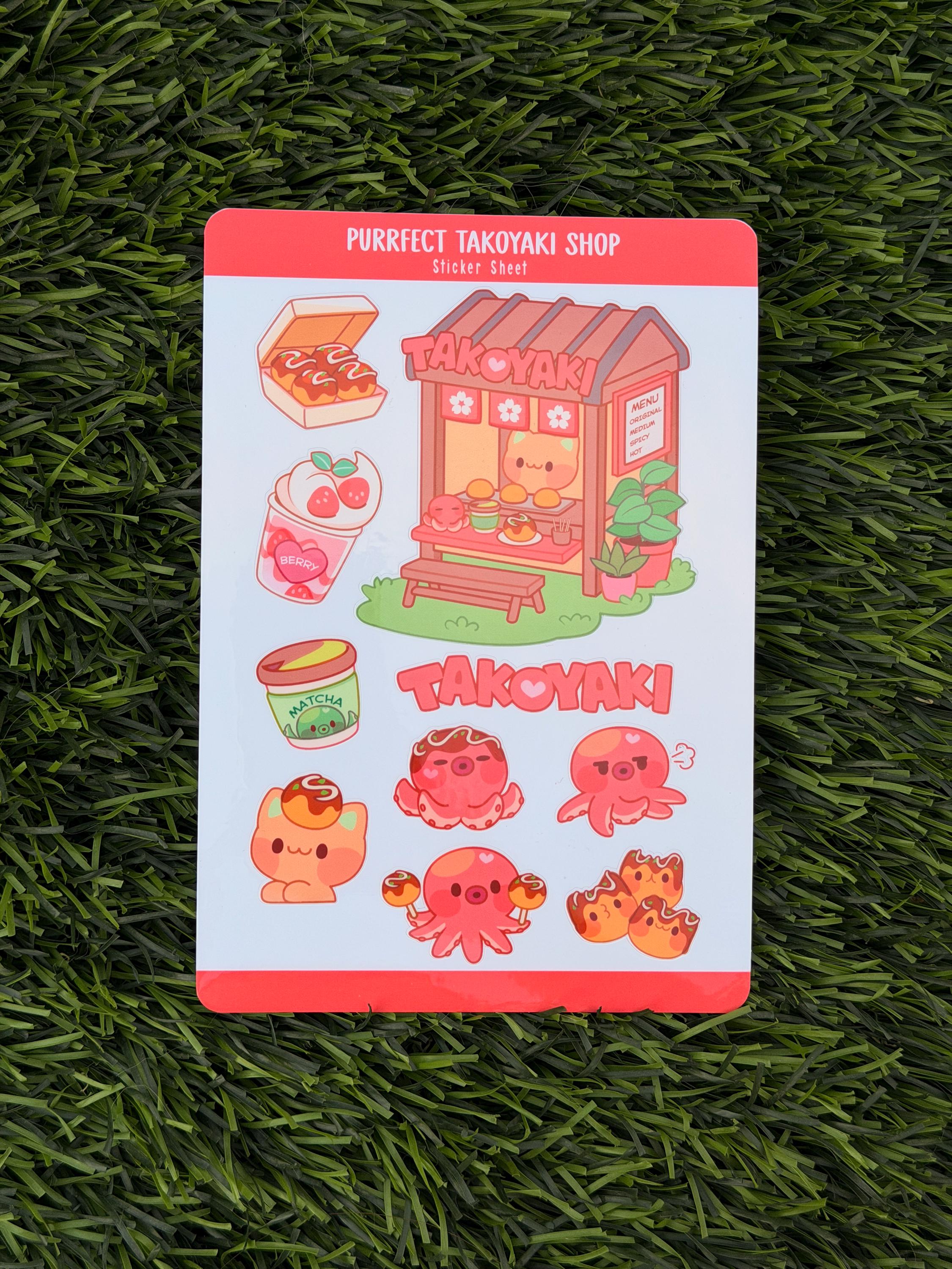 Purrfect Takoyaki Shop | Álbum de recortes | Hoja de pegatinas | Troquelado