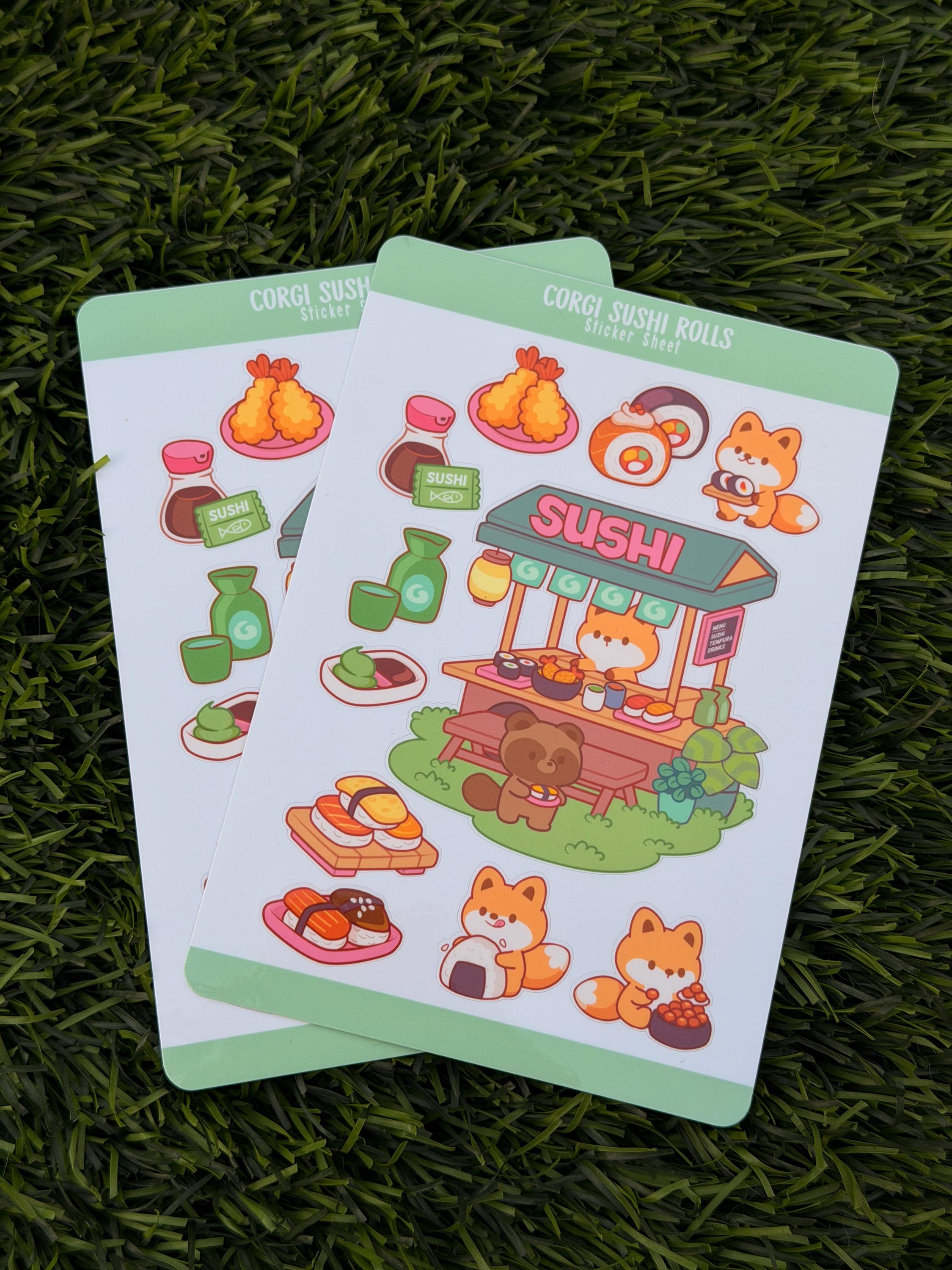 Corgi Sushi Rolls | Scrapbooking | Sticker Sheet | Kiss Cut