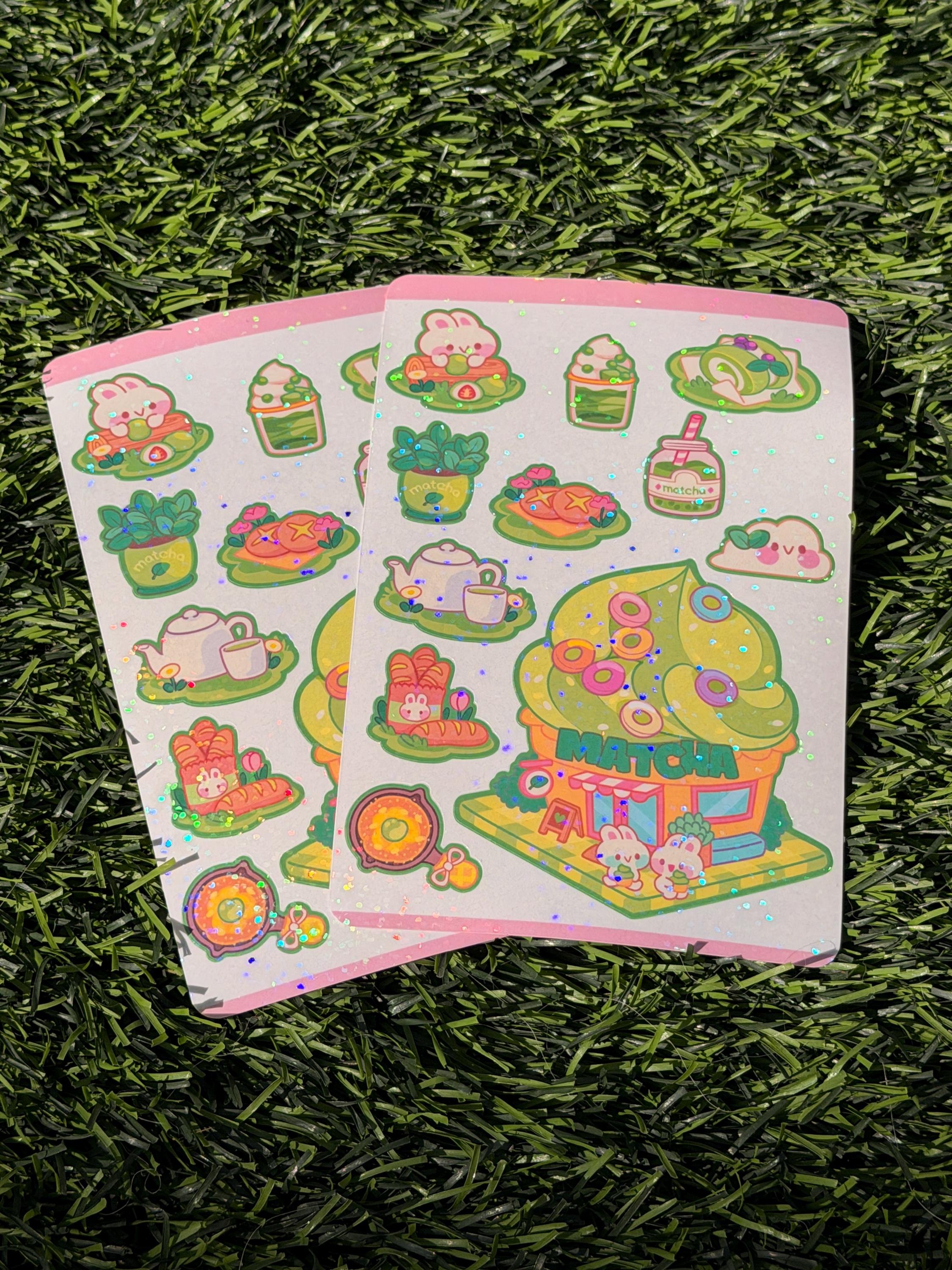 Bun Bun's Matcha Shop | Scrapbooking | Sticker Sheet | Kiss Cut