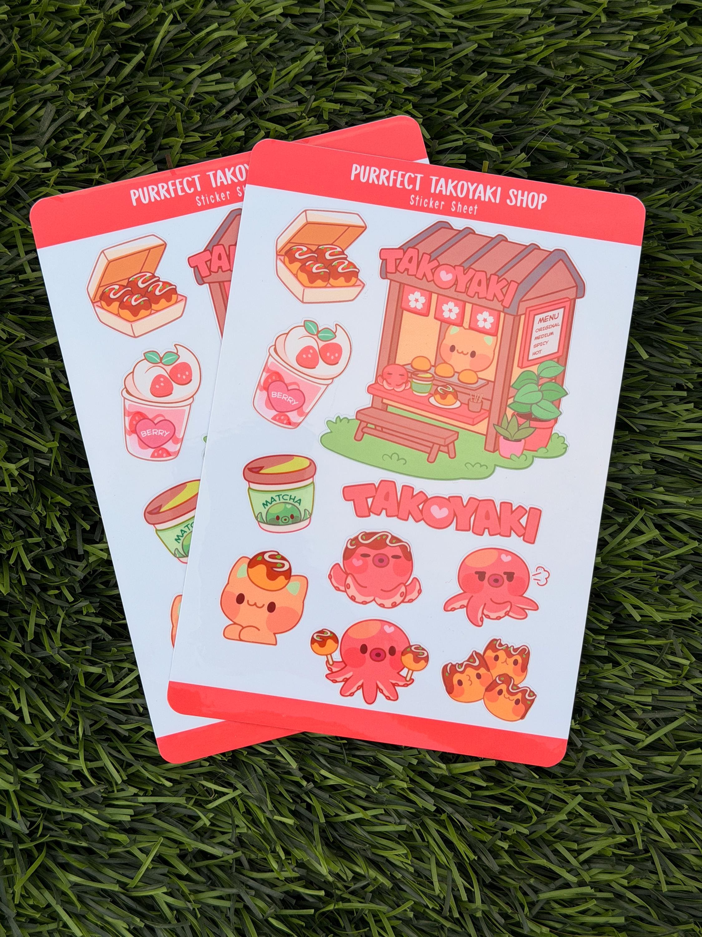Purrfect Takoyaki Shop | Álbum de recortes | Hoja de pegatinas | Troquelado