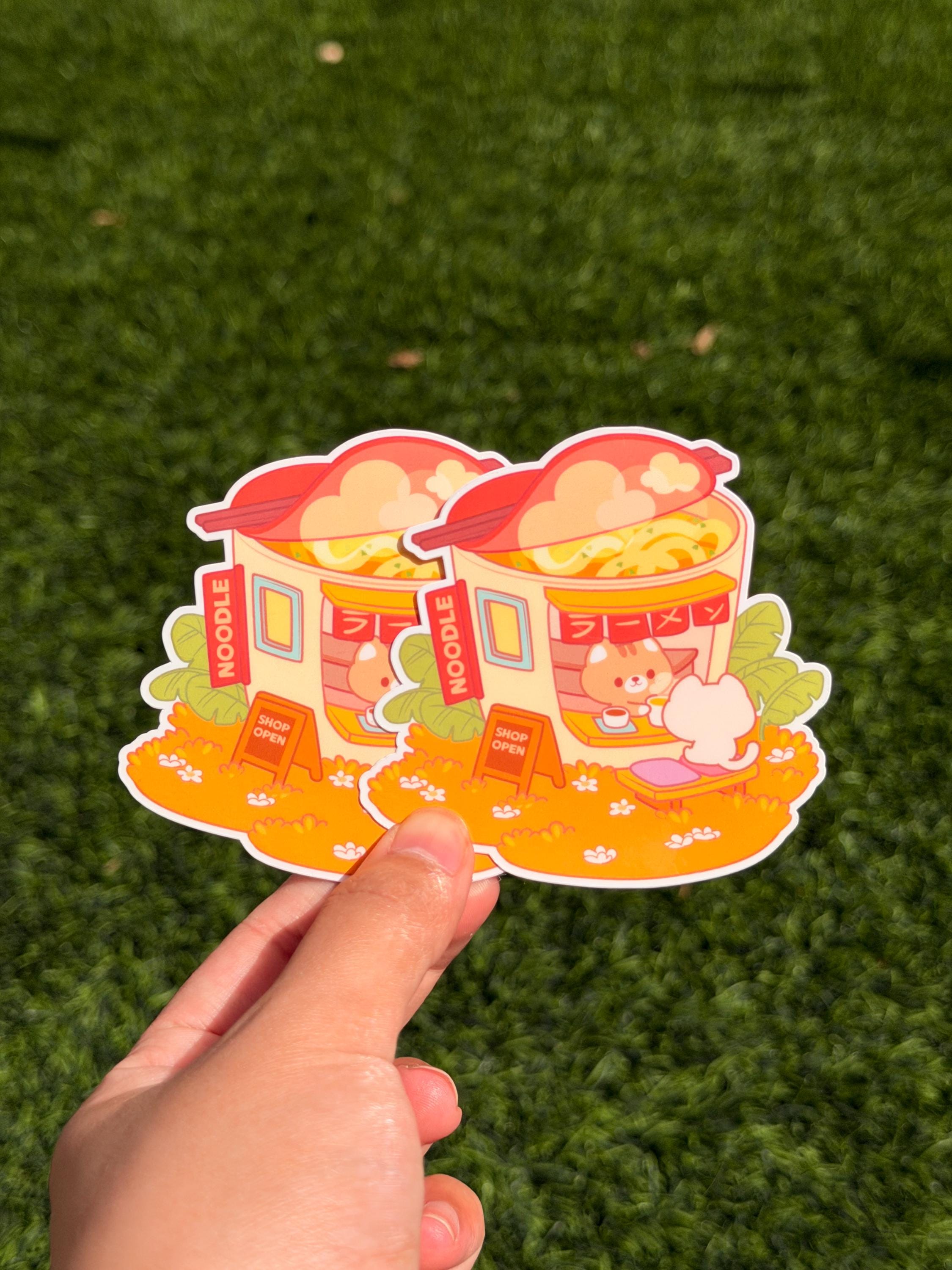 Tienda de Fideos Ramen Kawaii Kitty | Pegatina Troquelada | Impermeable
