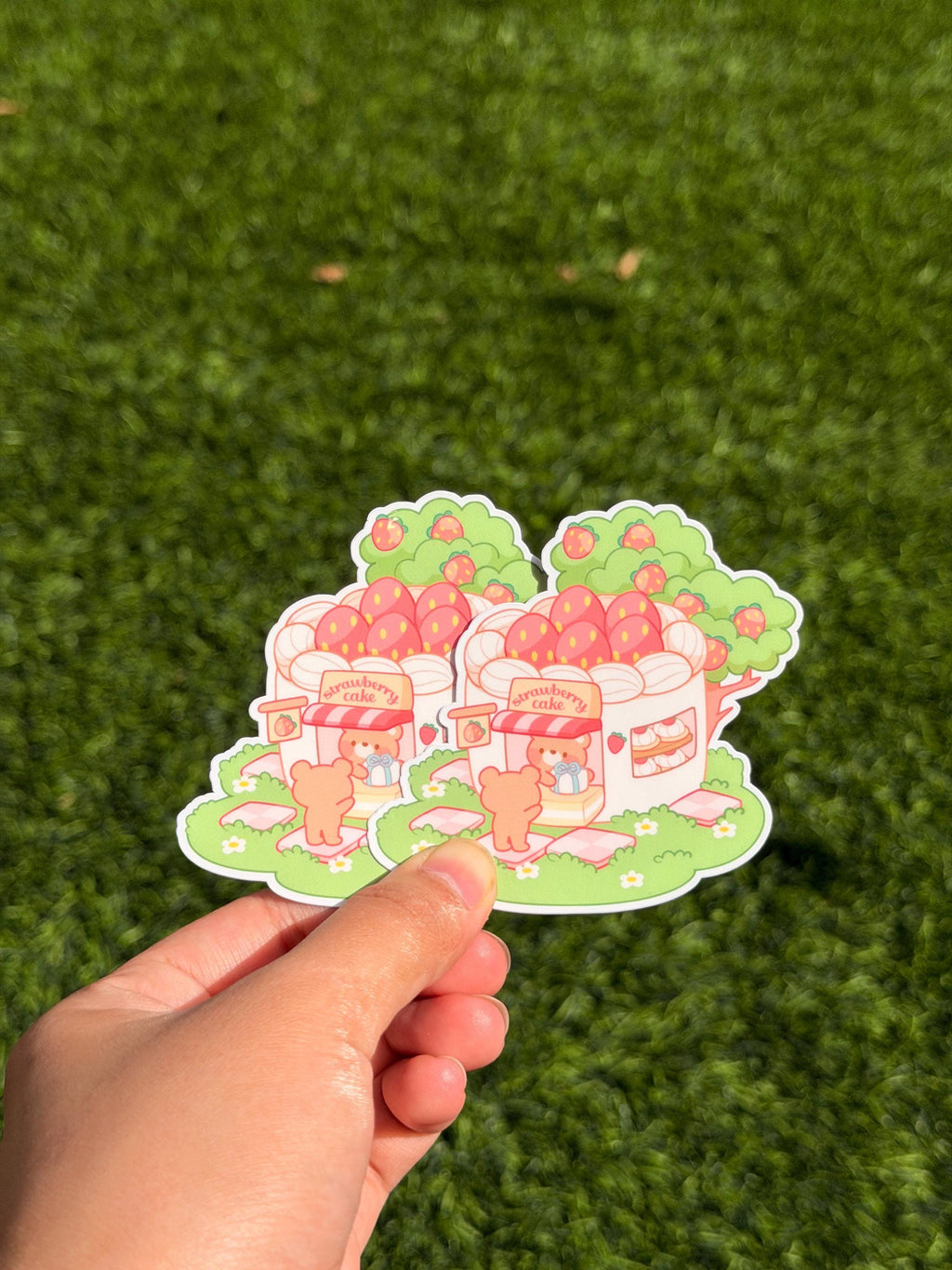 Kawaii Bear Strawberry Cake Shop | Die Cut Sticker | Waterproof