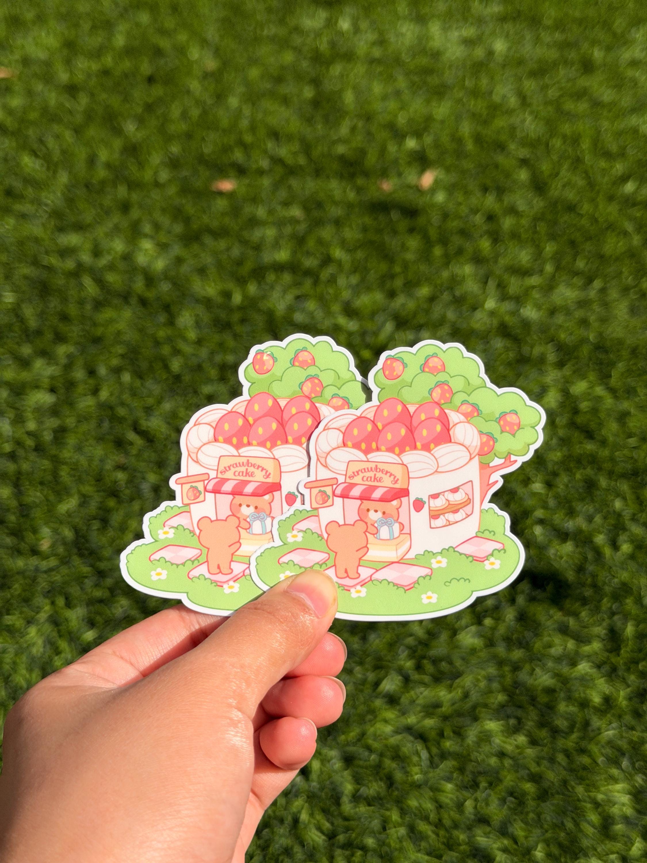 Kawaii Bear Strawberry Cake Shop | Die Cut Sticker | Waterproof