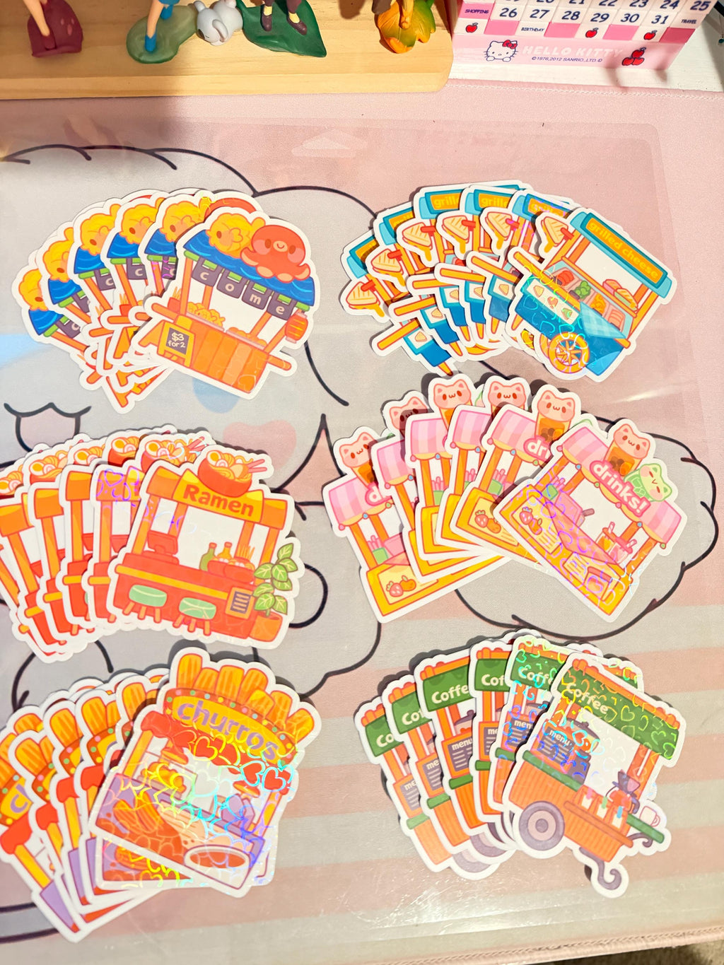 Kawaii Food Stall Sticker Collection (6 pcs) | Die Cut Sticker | Waterproof
