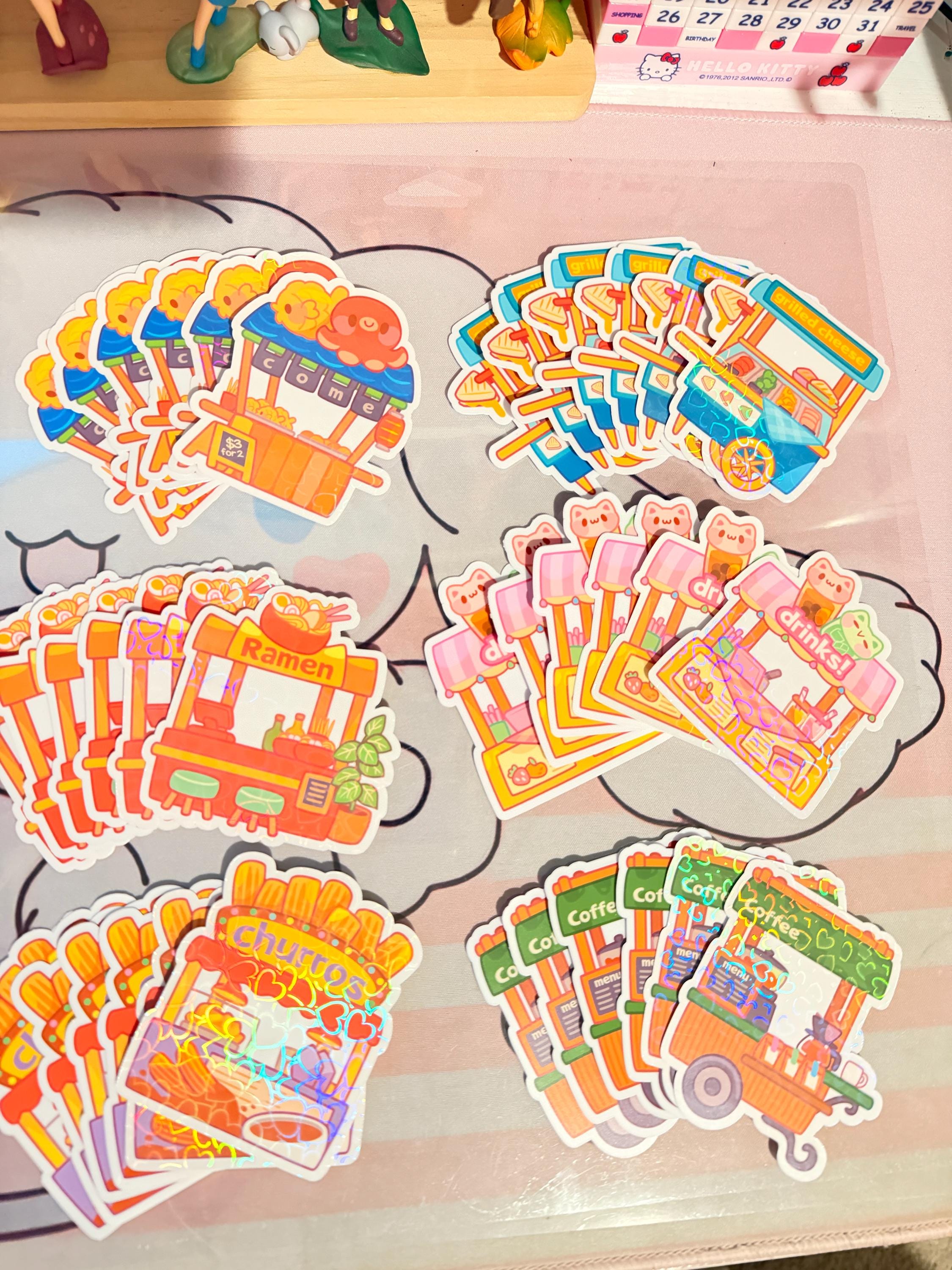 Colección de pegatinas de puesto de comida Kawaii (6 piezas) | Pegatina troquelada | Resistente al agua