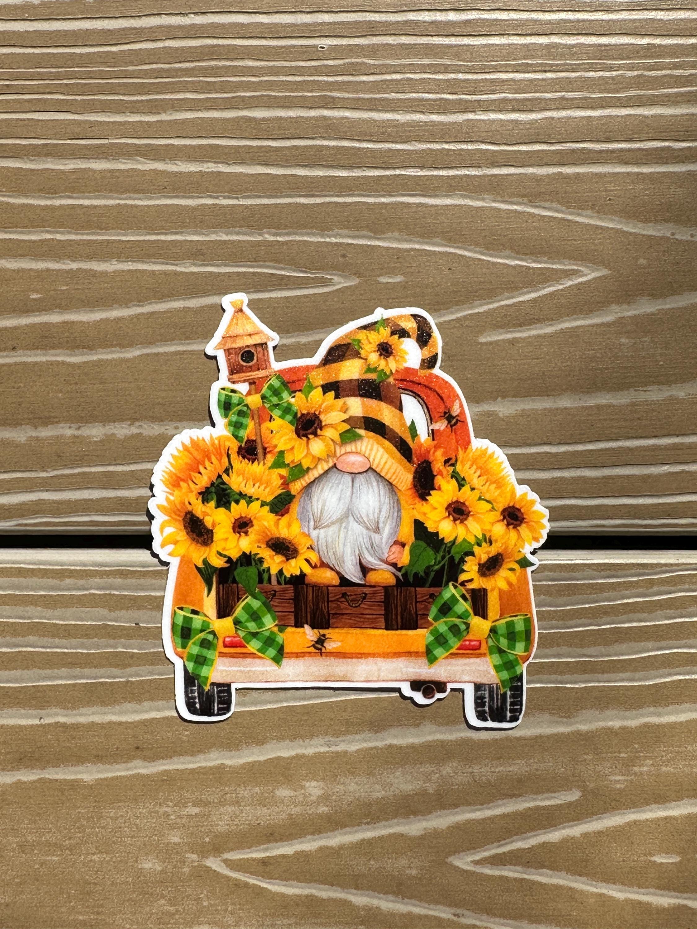 Yellow Sunflower Garden Gnome | Die Cut Sticker | Waterproof