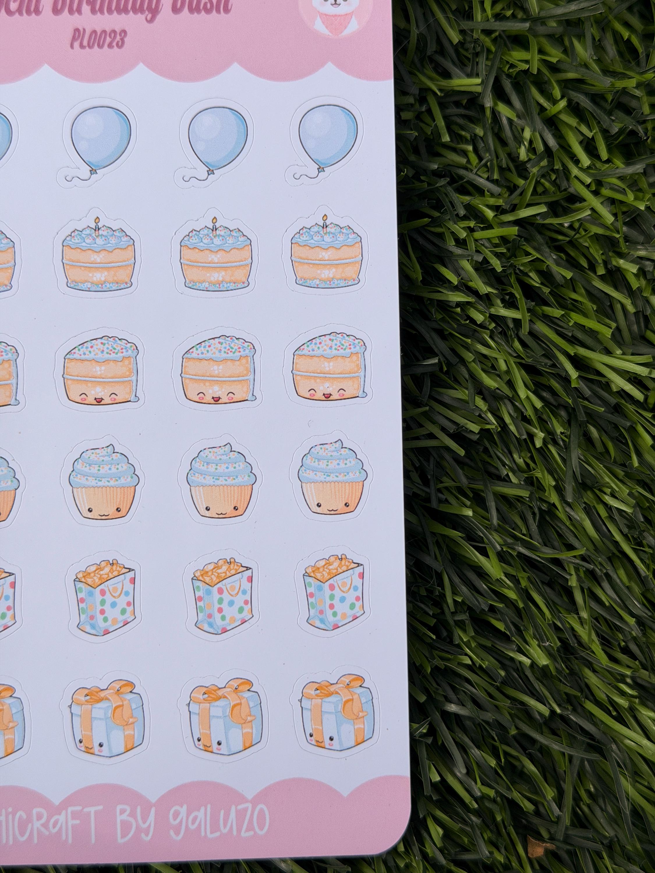 Kawaii Birthday Bash Sticker Sheet | Kiss Cut