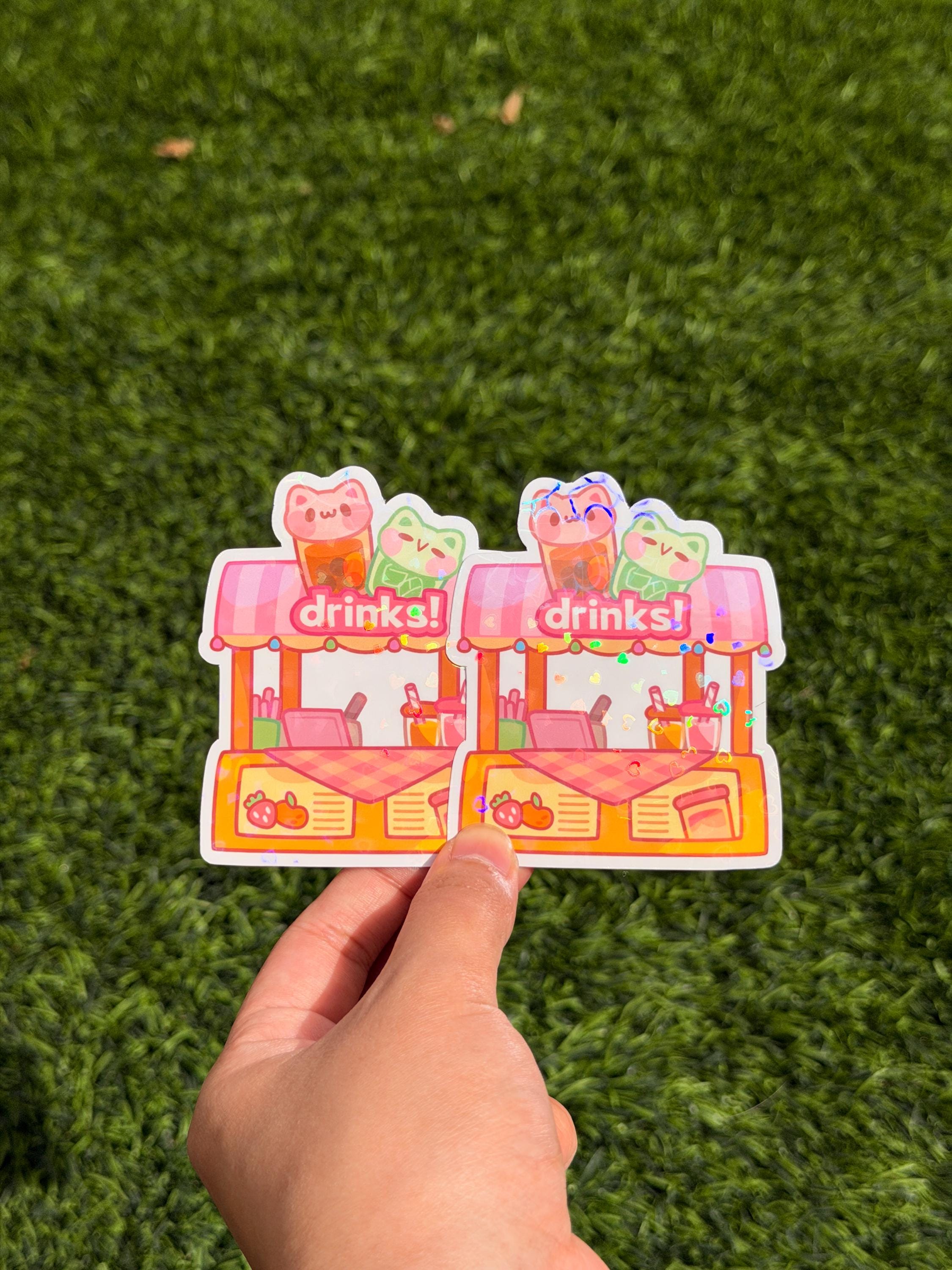Pegatina de puesto de bebidas Kawaii | Pegatina troquelada | Impermeable