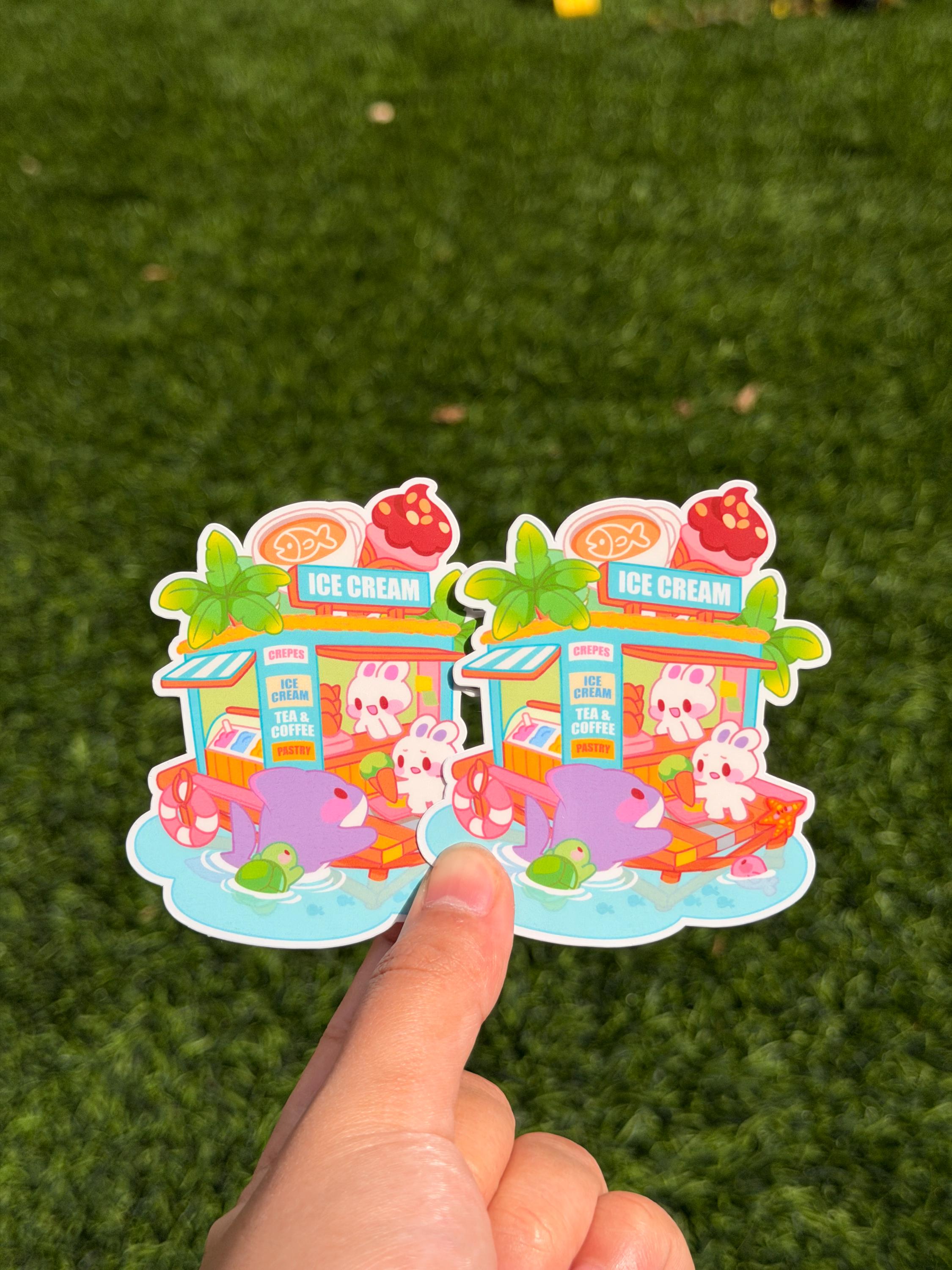 Kawaii Bunny Ice Cream Shop Sticker | Die Cut Sticker | Waterproof