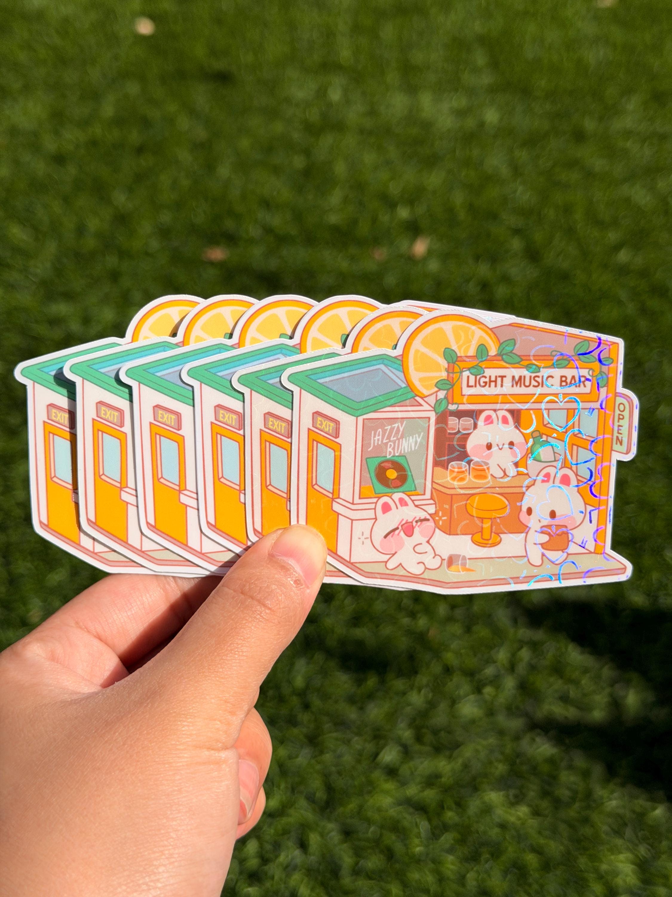 Tienda de bar de música ligera Kawaii Bunny | Calcomanía troquelada | Impermeable
