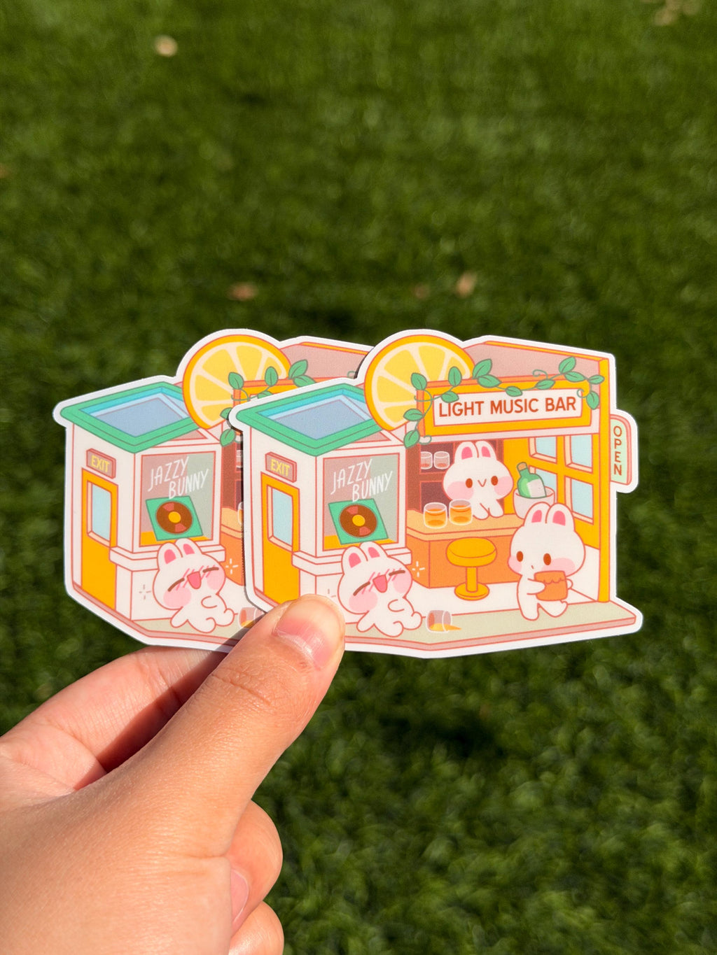 Tienda de bar de música ligera Kawaii Bunny | Calcomanía troquelada | Impermeable
