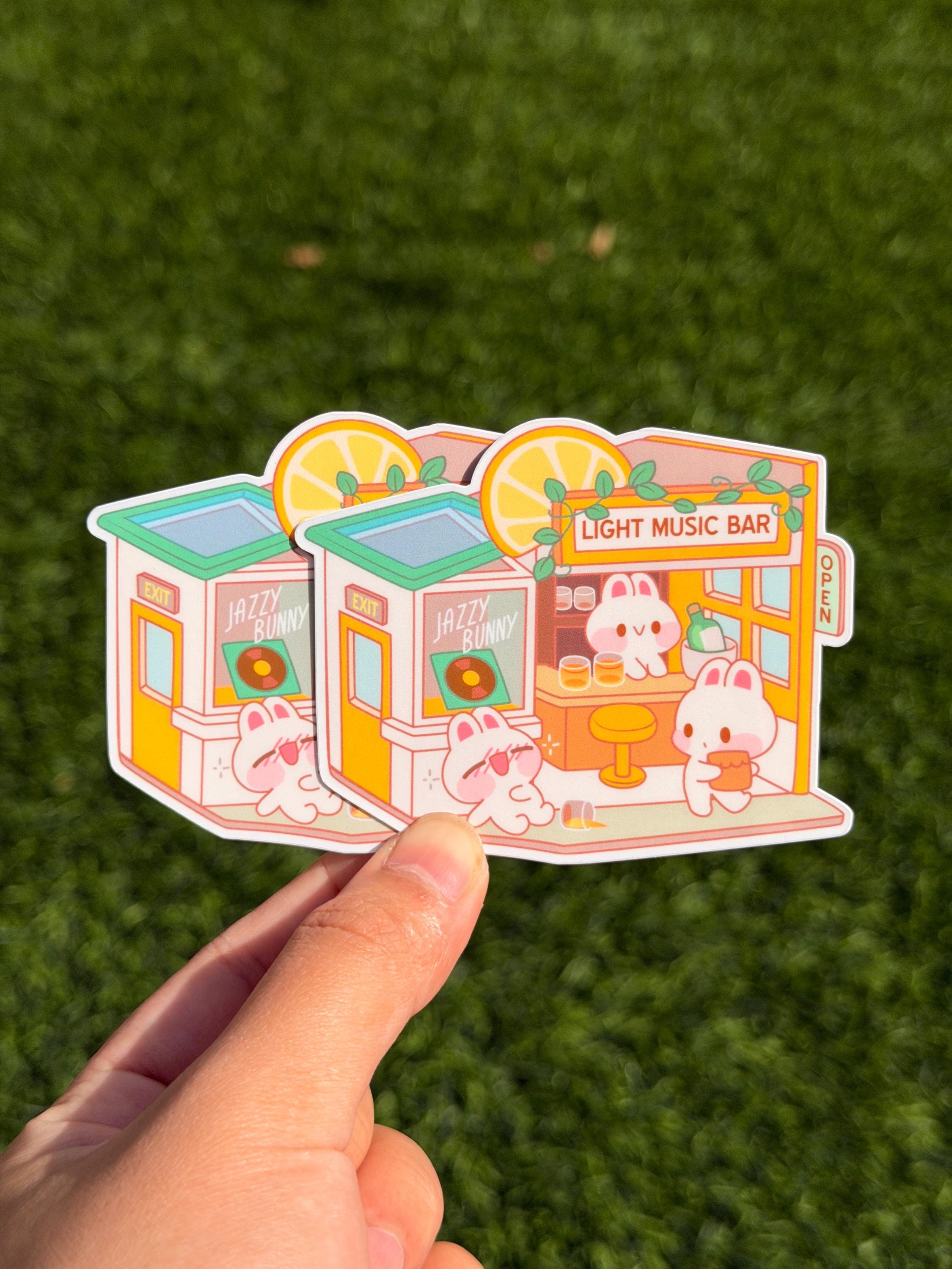 Tienda de bar de música ligera Kawaii Bunny | Calcomanía troquelada | Impermeable