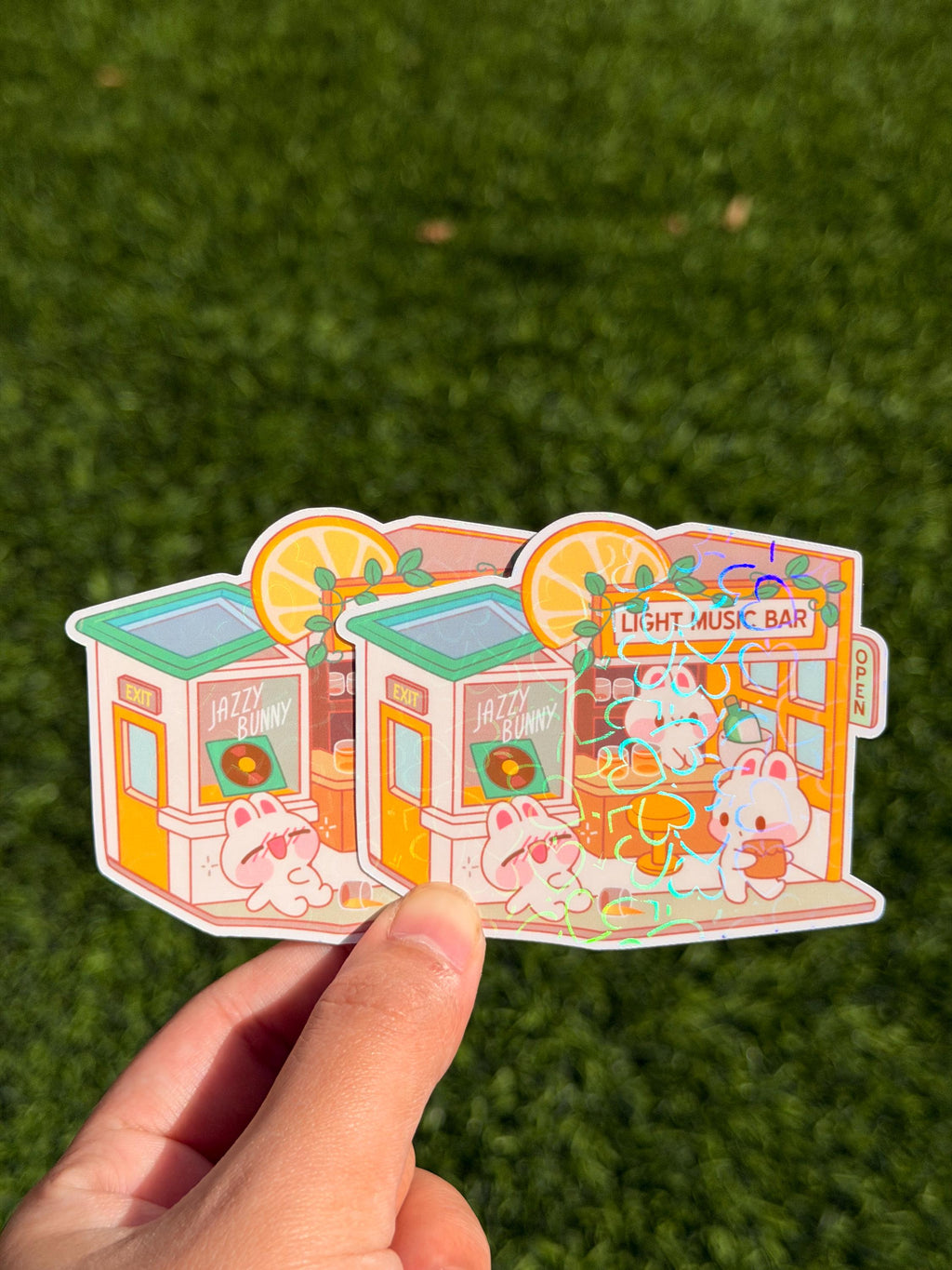 Tienda de bar de música ligera Kawaii Bunny | Calcomanía troquelada | Impermeable