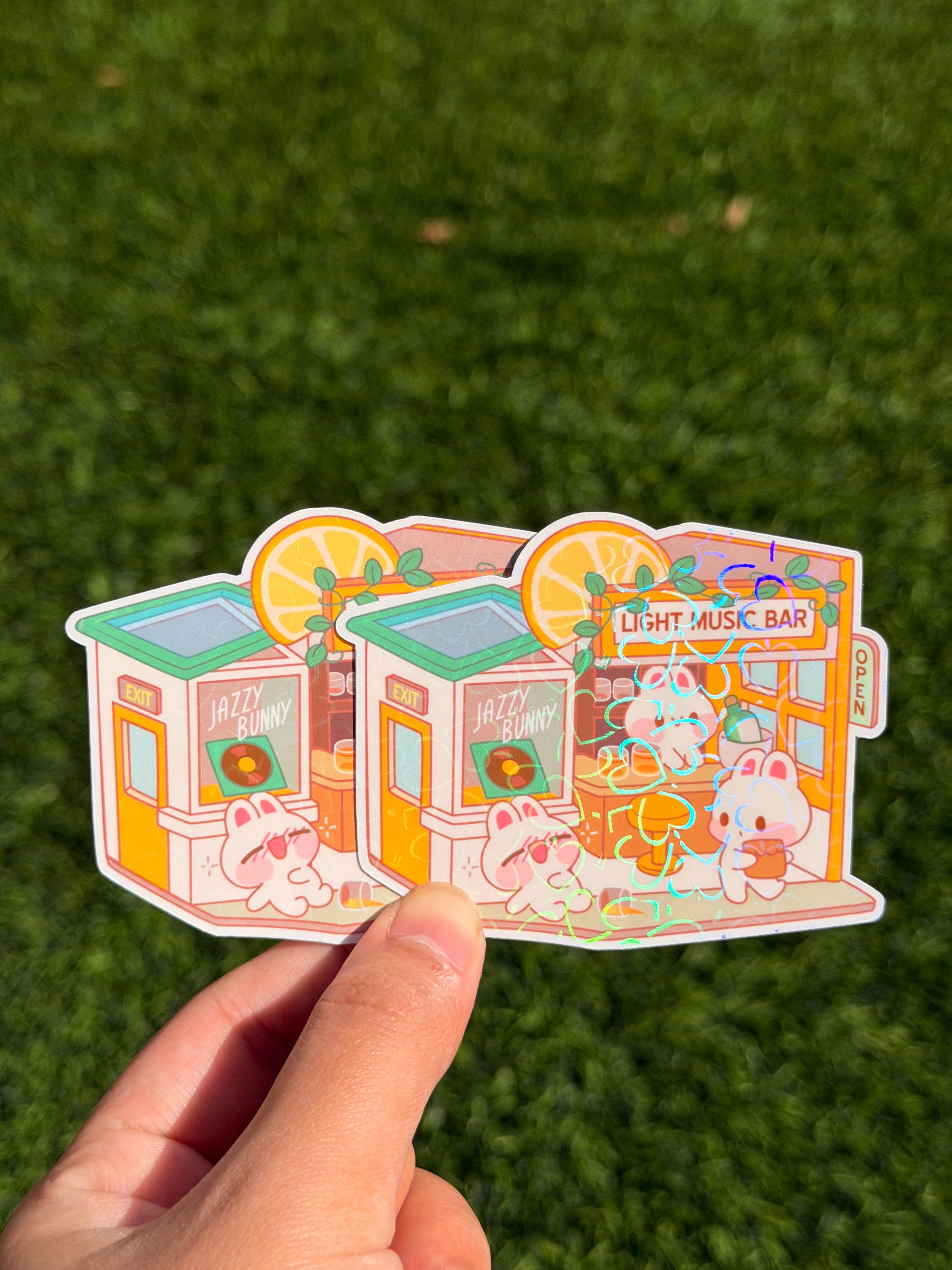 Tienda de bar de música ligera Kawaii Bunny | Calcomanía troquelada | Impermeable