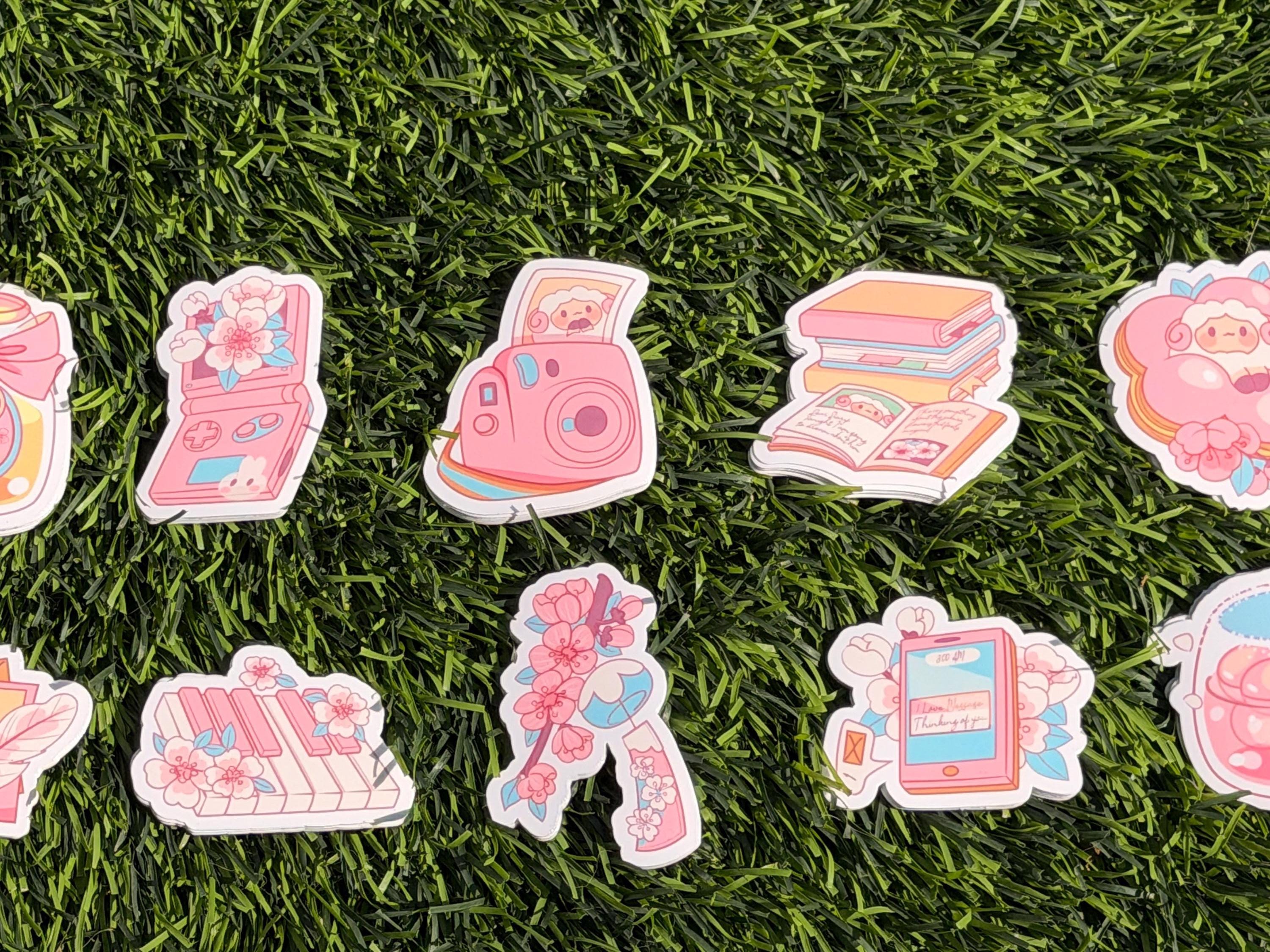 Colección de Stickers Rosas Kawaii | Sticker Troquelado