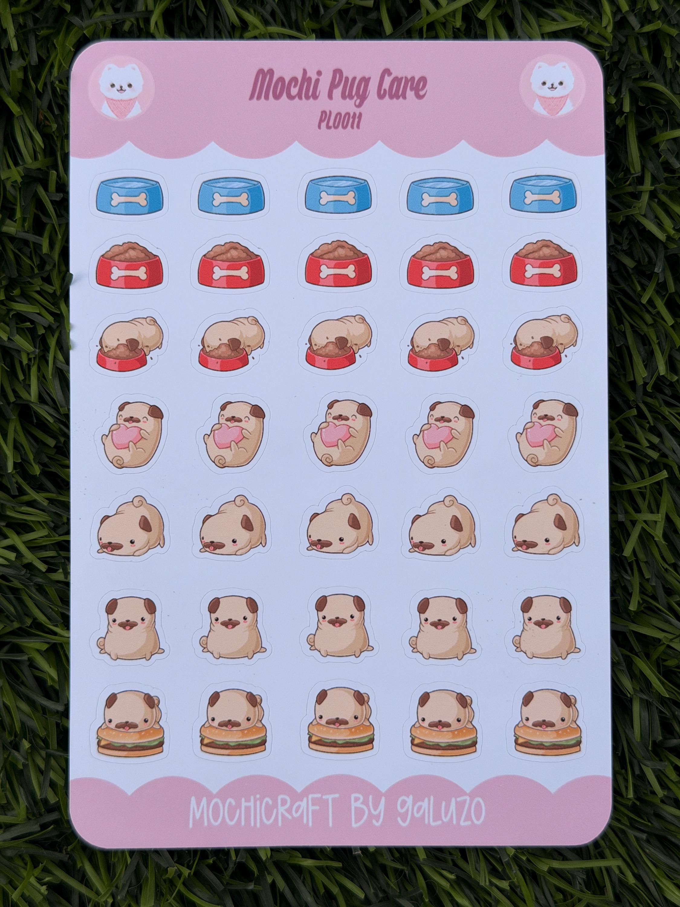 Kawaii Pug Care Sticker Sheet | Kiss Cut