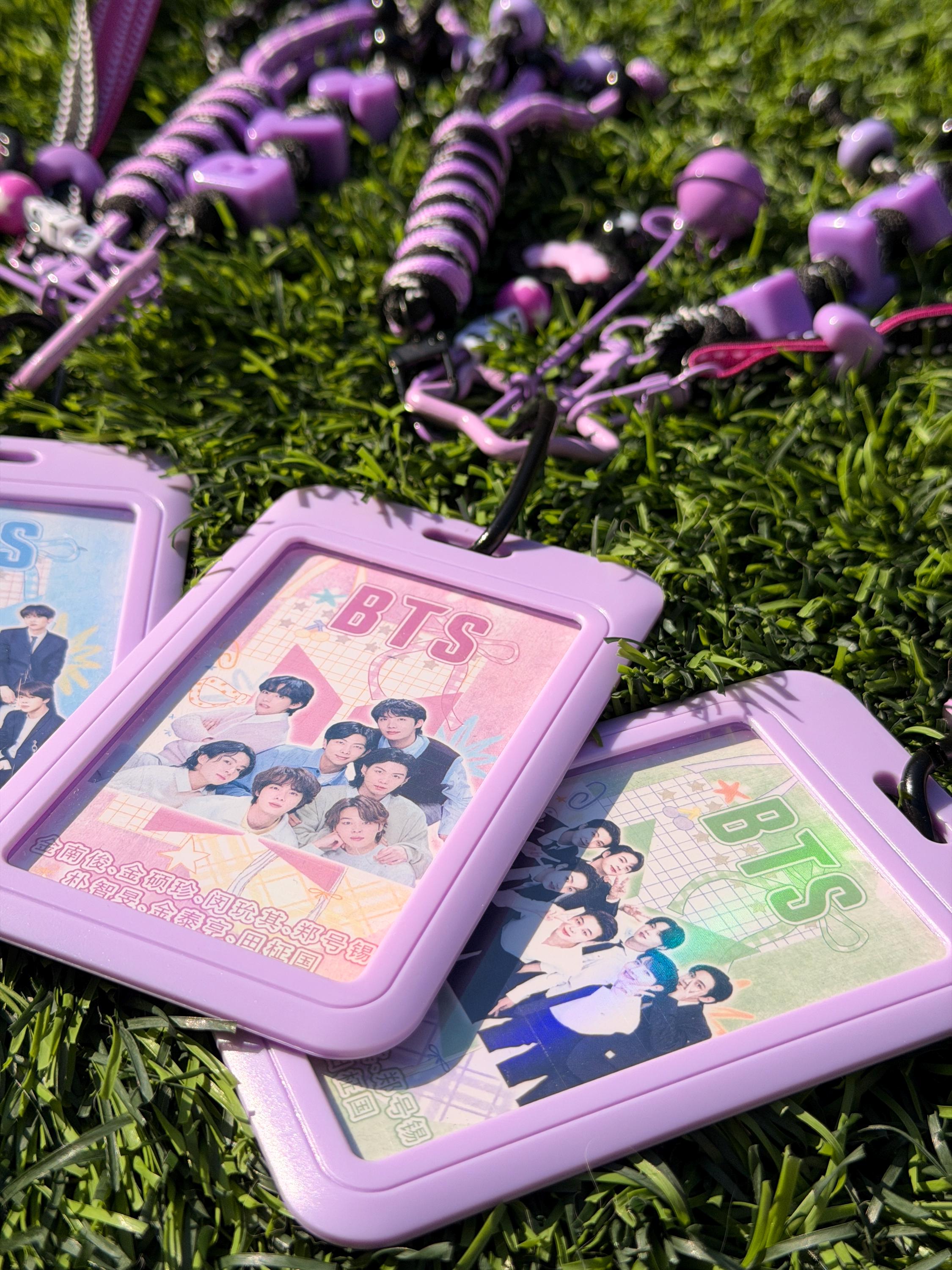 Handmade BTS Purple Keychain | K-pop ABS Card Holder + Beaded Strap | BTS Photocard Holder