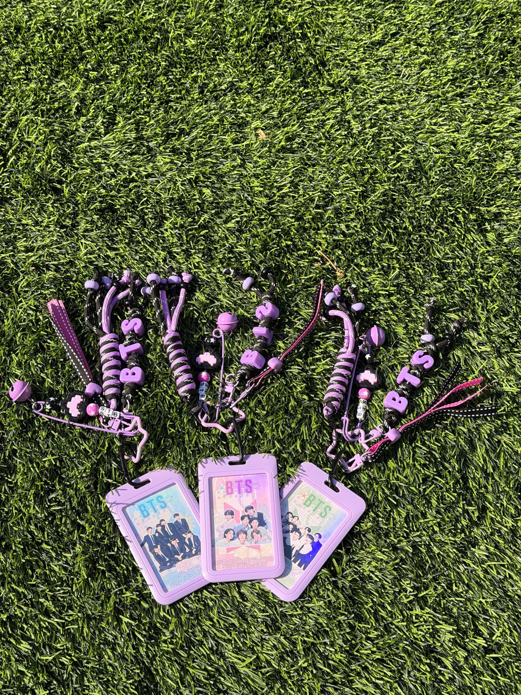 Handmade BTS Purple Keychain | K-pop ABS Card Holder + Beaded Strap | BTS Photocard Holder